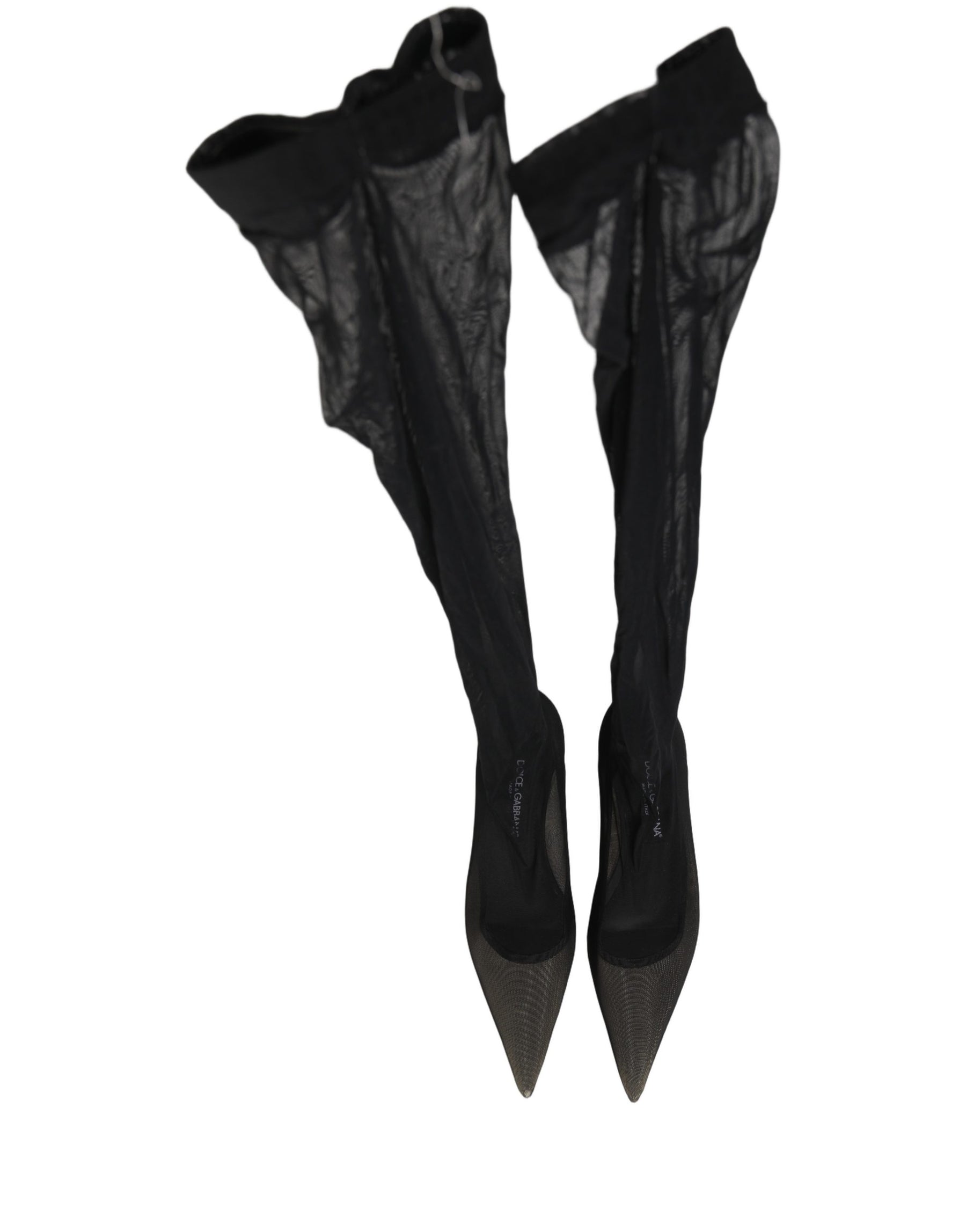 Dolce & Gabbana Black Over The Knee Tulle Flats Boots Shoes | Regal Royce