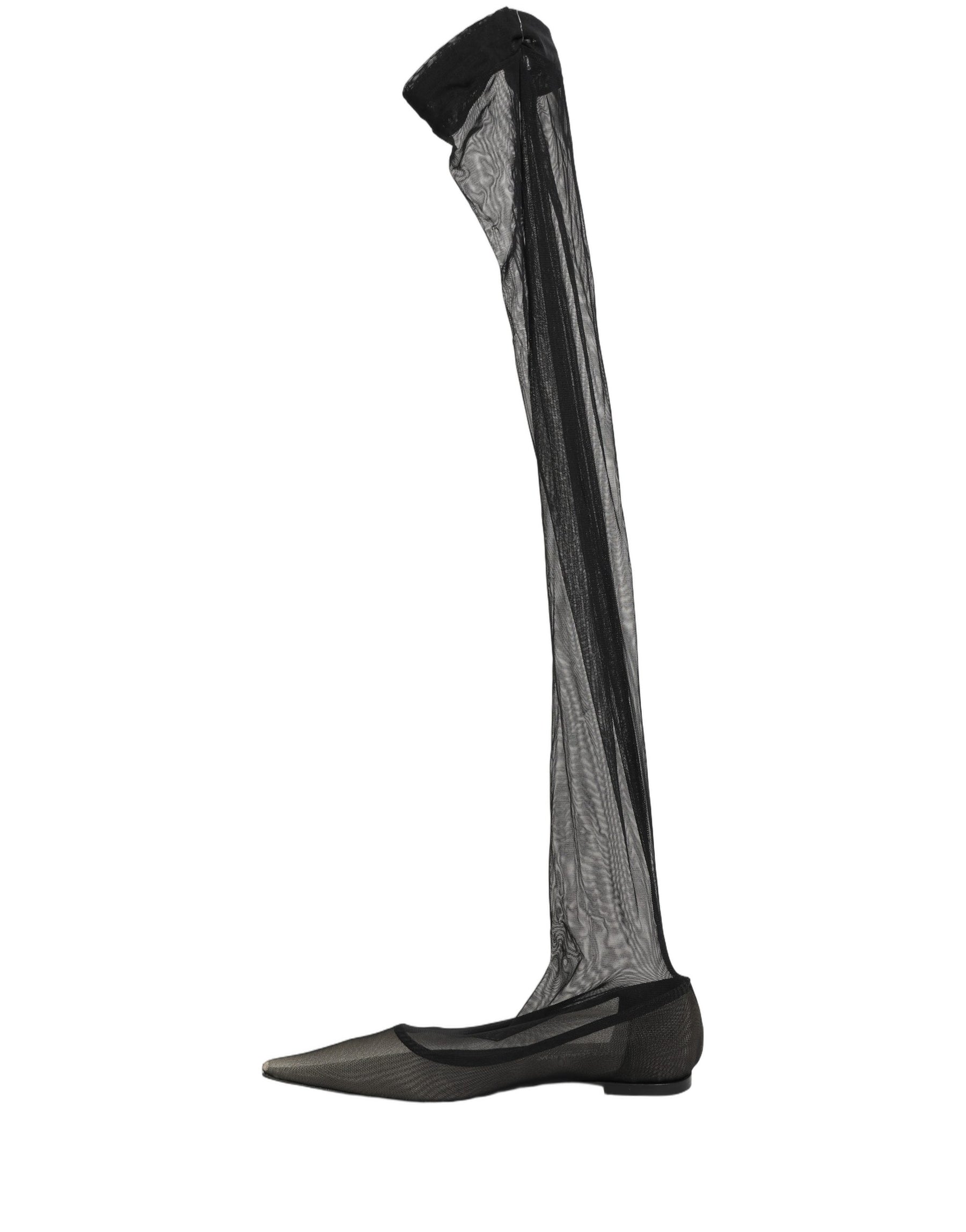 Dolce & Gabbana Black Over The Knee Tulle Flats Boots Shoes | Regal Royce