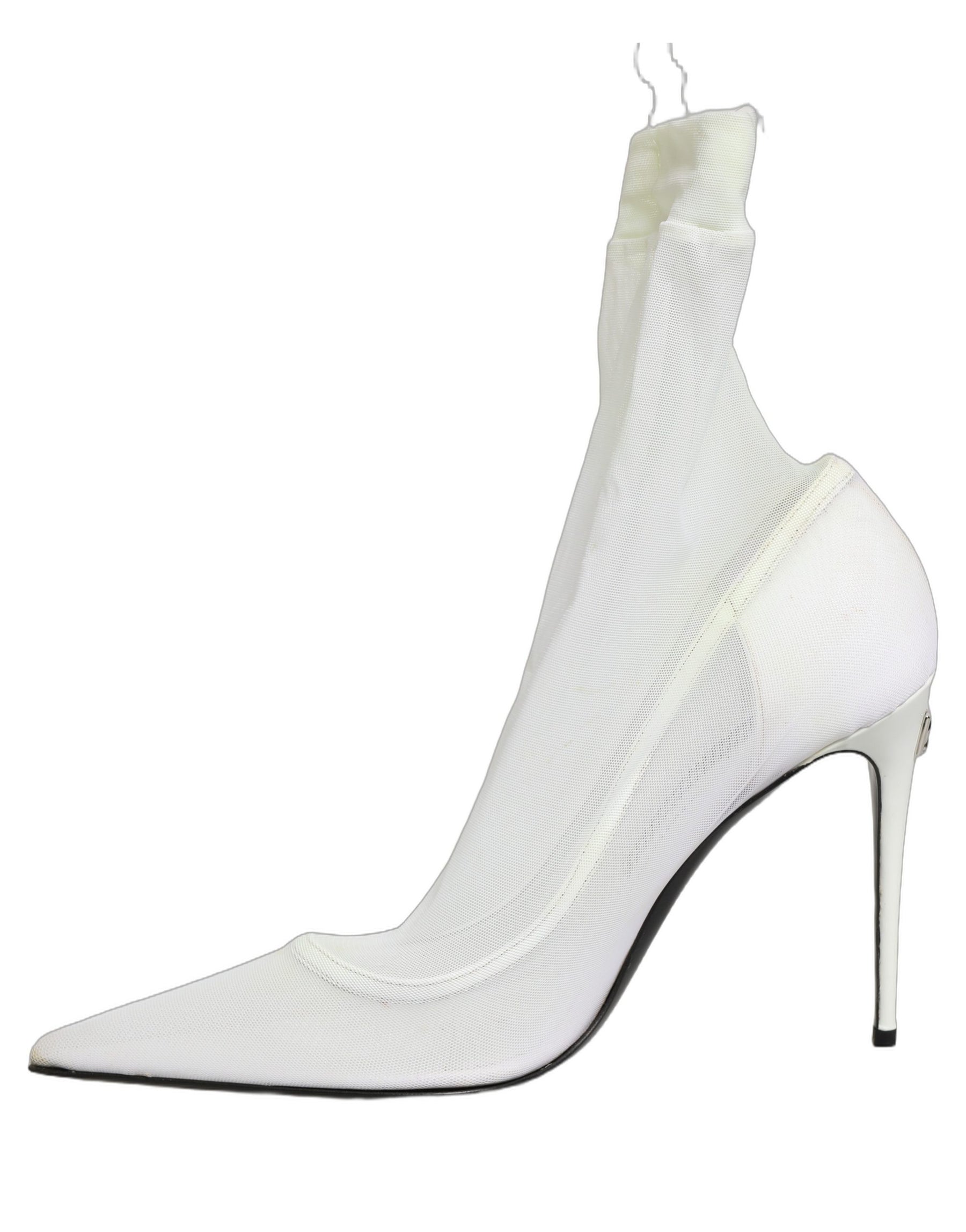 Dolce & Gabbana White Tulle Stretch Mesh Sock Boots Shoes | Regal Royce