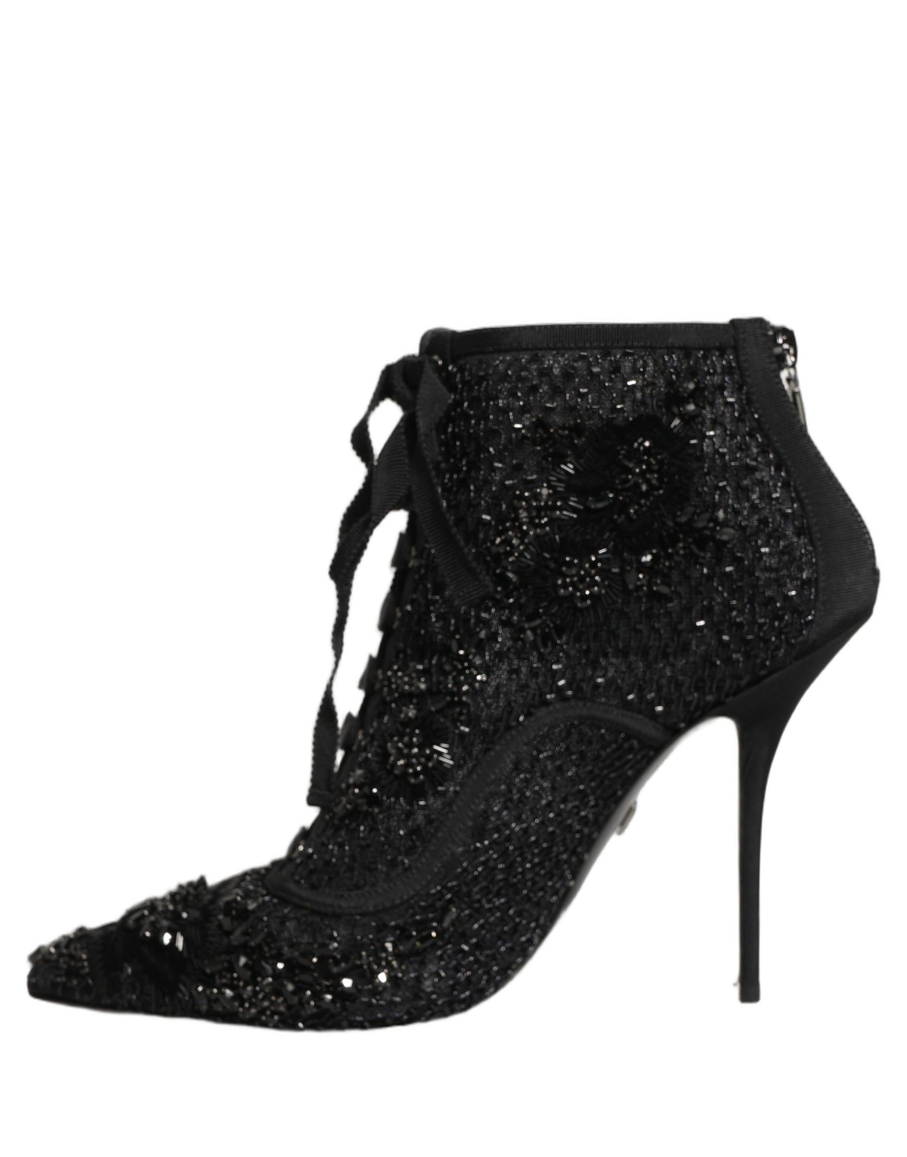 Dolce & Gabbana Black Embellished Mesh Ankle Boots Shoes | Regal Royce