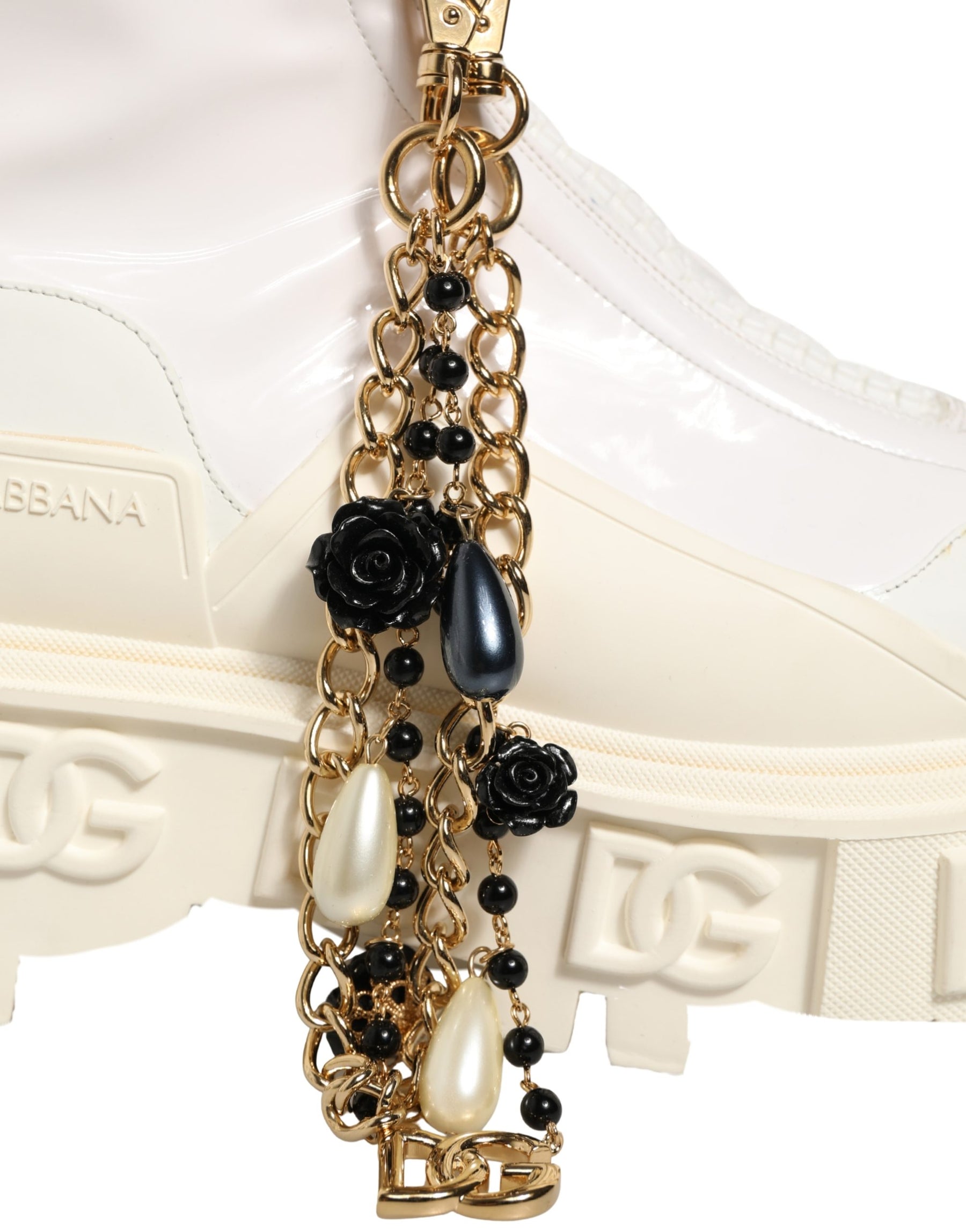 Dolce & Gabbana White Leather Rubber Logo Ankle Boots Shoes | Regal Royce
