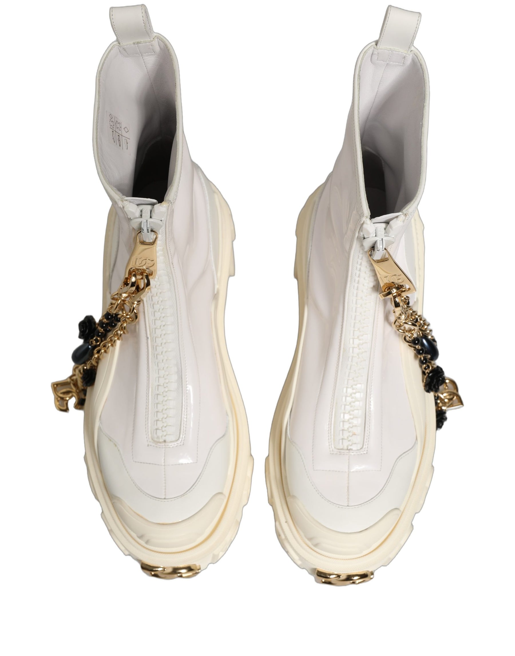 Dolce & Gabbana White Leather Rubber Logo Ankle Boots Shoes | Regal Royce