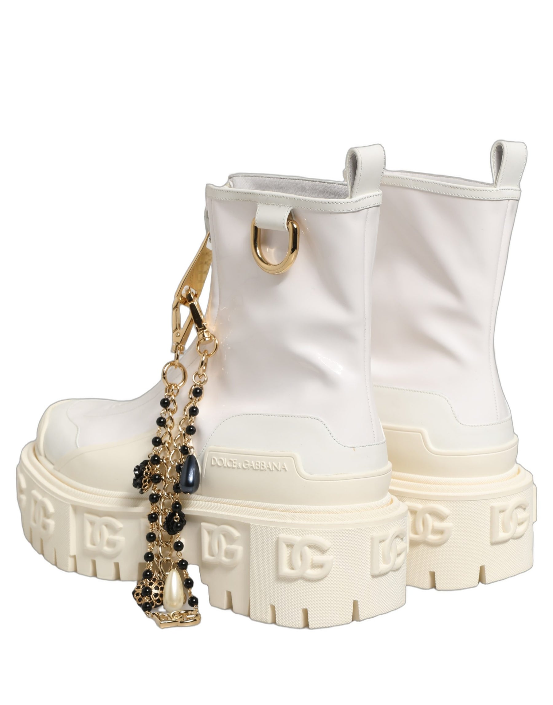 Dolce & Gabbana White Leather Rubber Logo Ankle Boots Shoes | Regal Royce