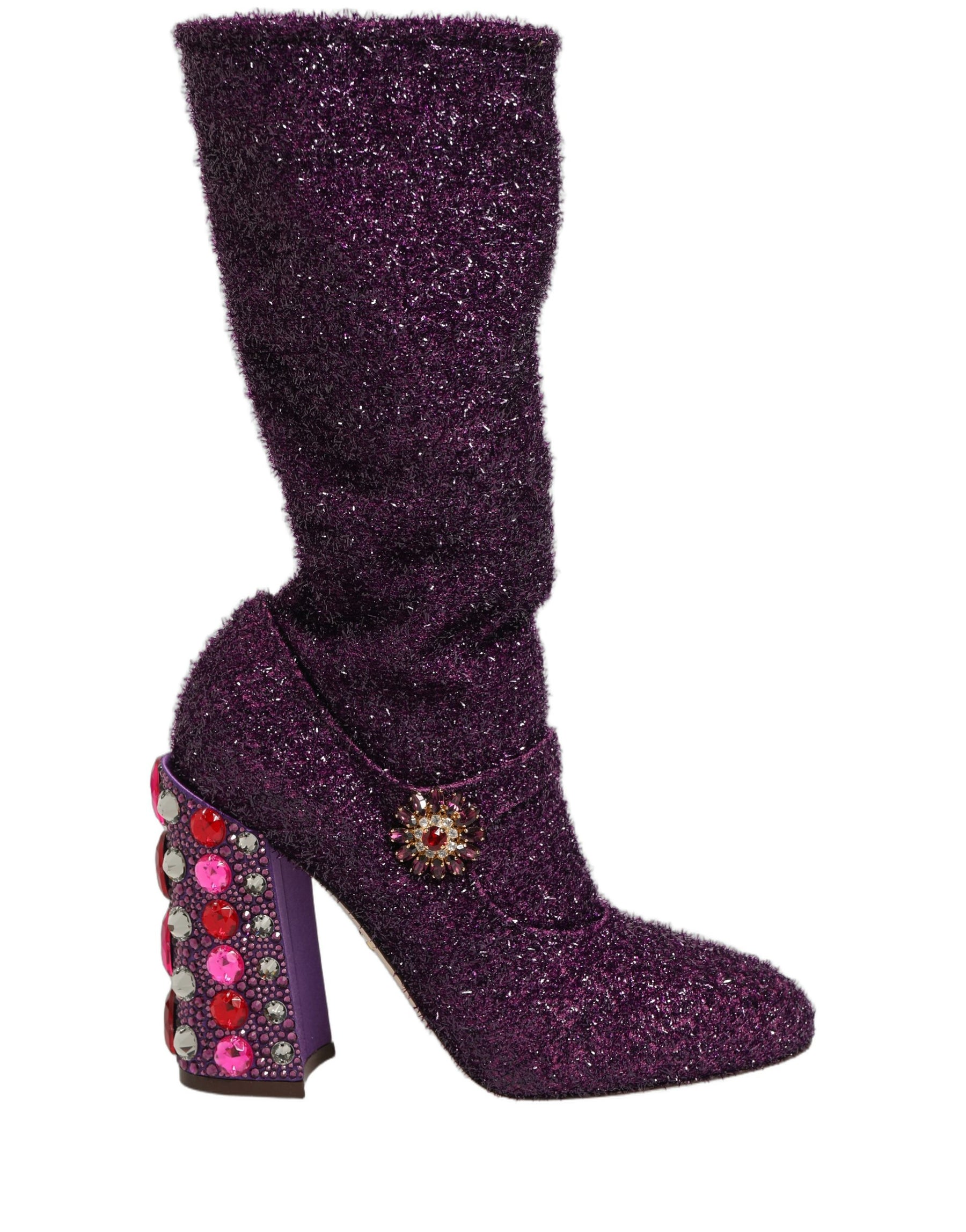 Dolce & Gabbana Purple Crystal Lurex Fantasy Boots Shoes | Regal Royce