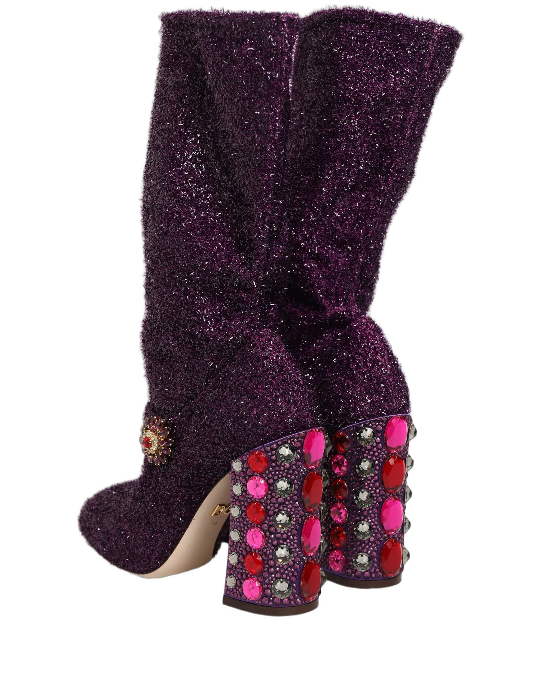 Dolce & Gabbana Purple Crystal Lurex Fantasy Boots Shoes | Regal Royce