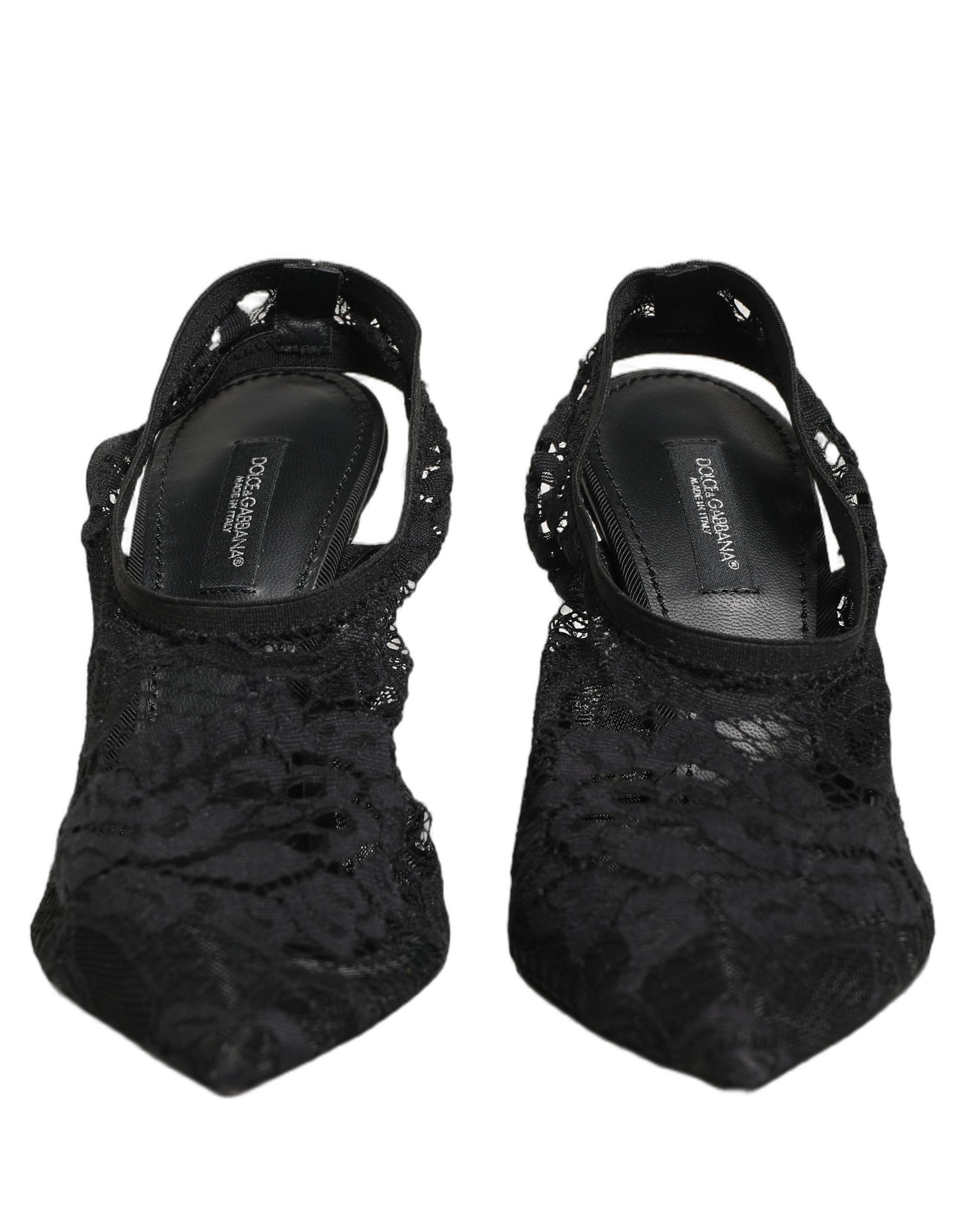 Dolce & Gabbana Black Lace Pointed Toe Slingback Pumps Shoes | Regal Royce