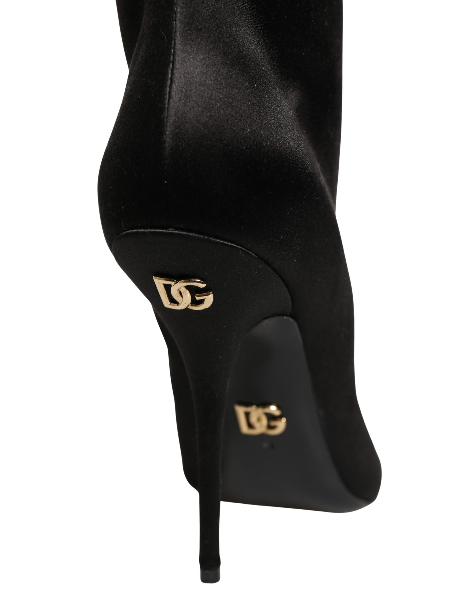 Dolce & Gabbana Black Satin Knee High Stiletto Boots Shoes | Regal Royce