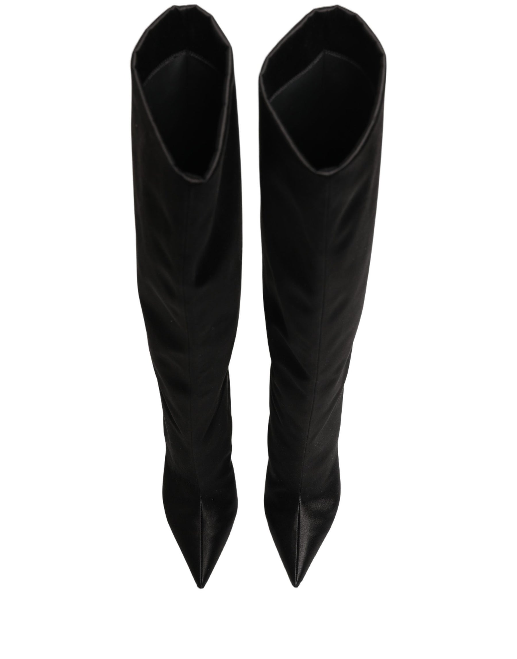 Dolce & Gabbana Black Satin Knee High Stiletto Boots Shoes | Regal Royce