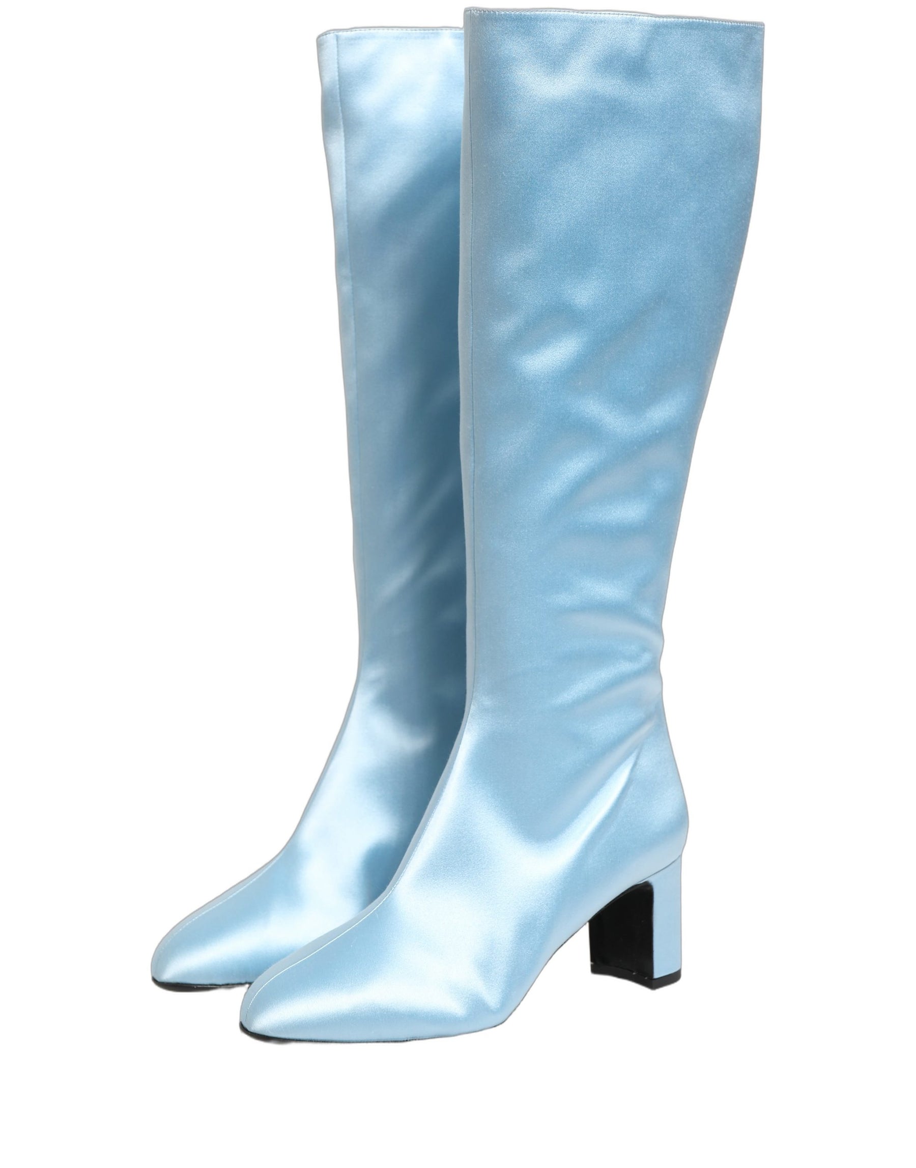 Dolce & Gabbana Light Blue Satin Knee High Boots Shoes | Regal Royce