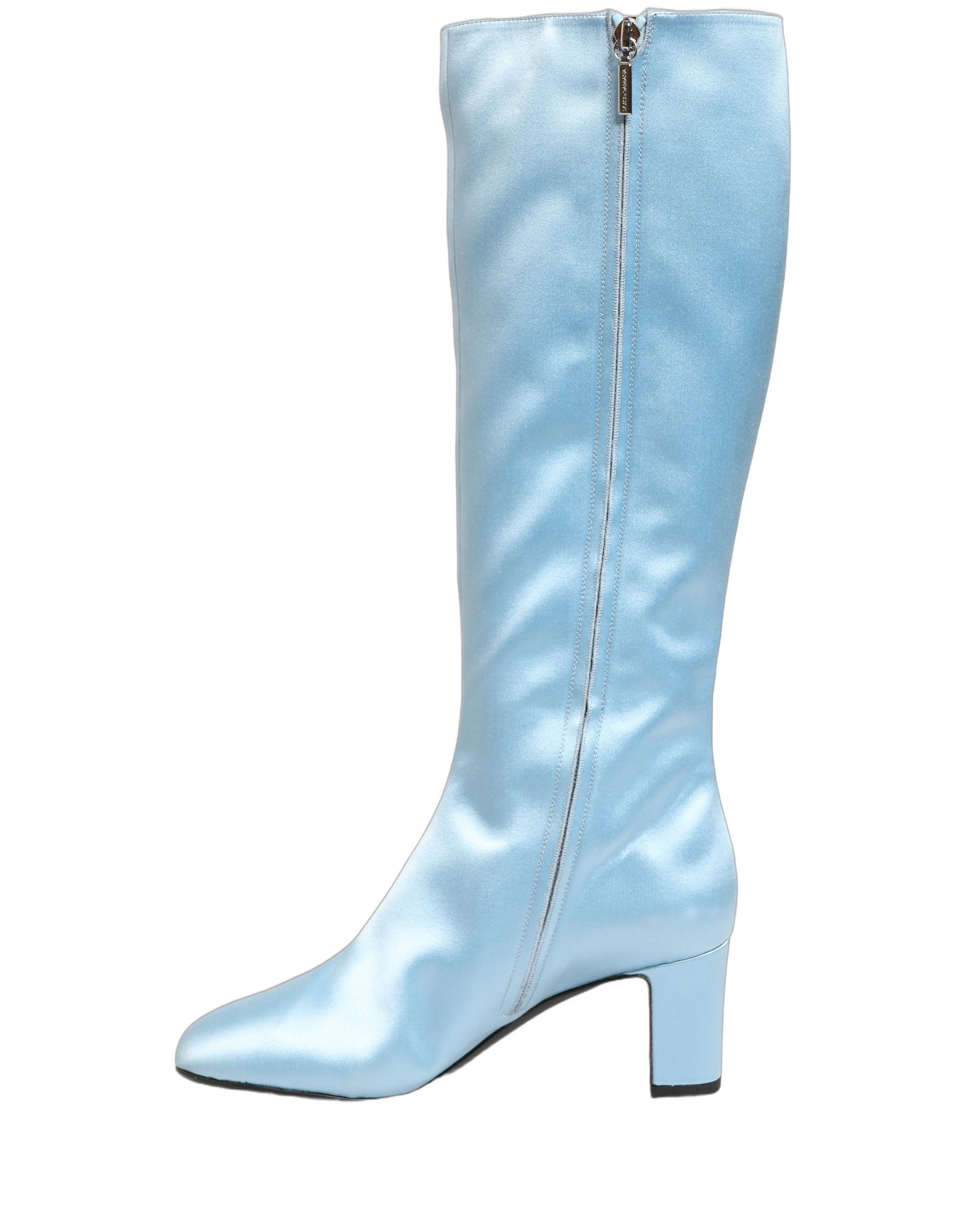 Dolce & Gabbana Light Blue Satin Knee High Boots Shoes | Regal Royce