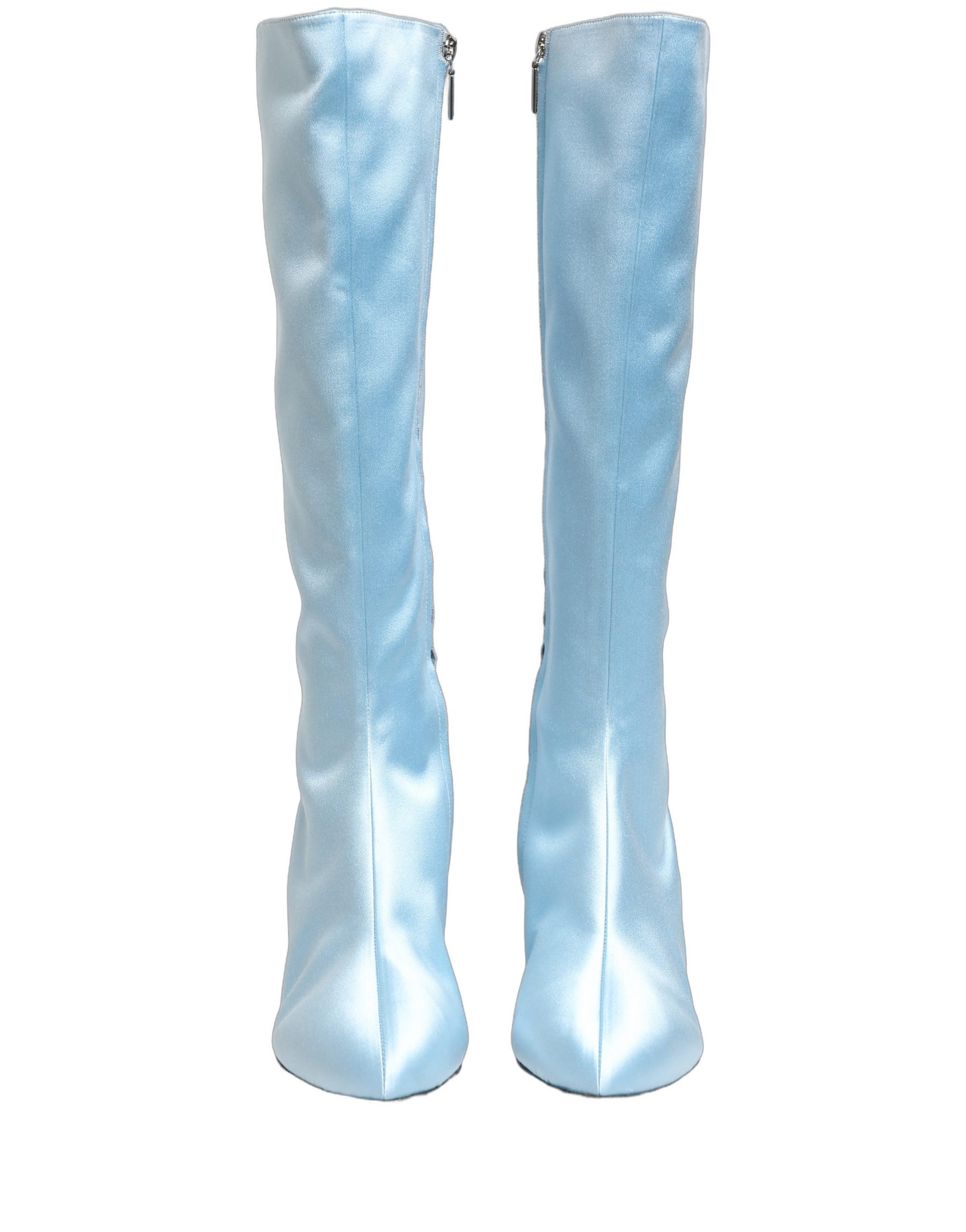 Dolce & Gabbana Light Blue Satin Knee High Boots Shoes | Regal Royce
