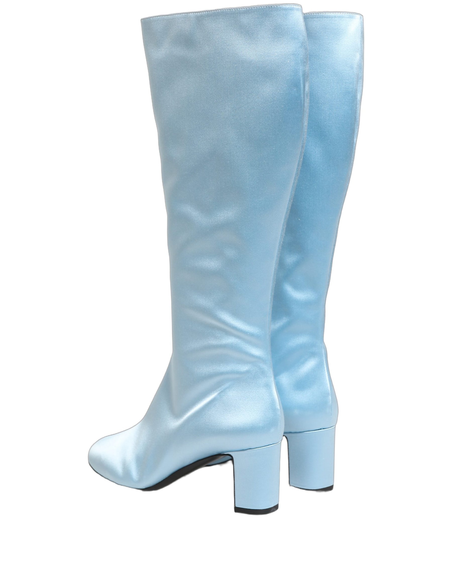 Dolce & Gabbana Light Blue Satin Knee High Boots Shoes | Regal Royce