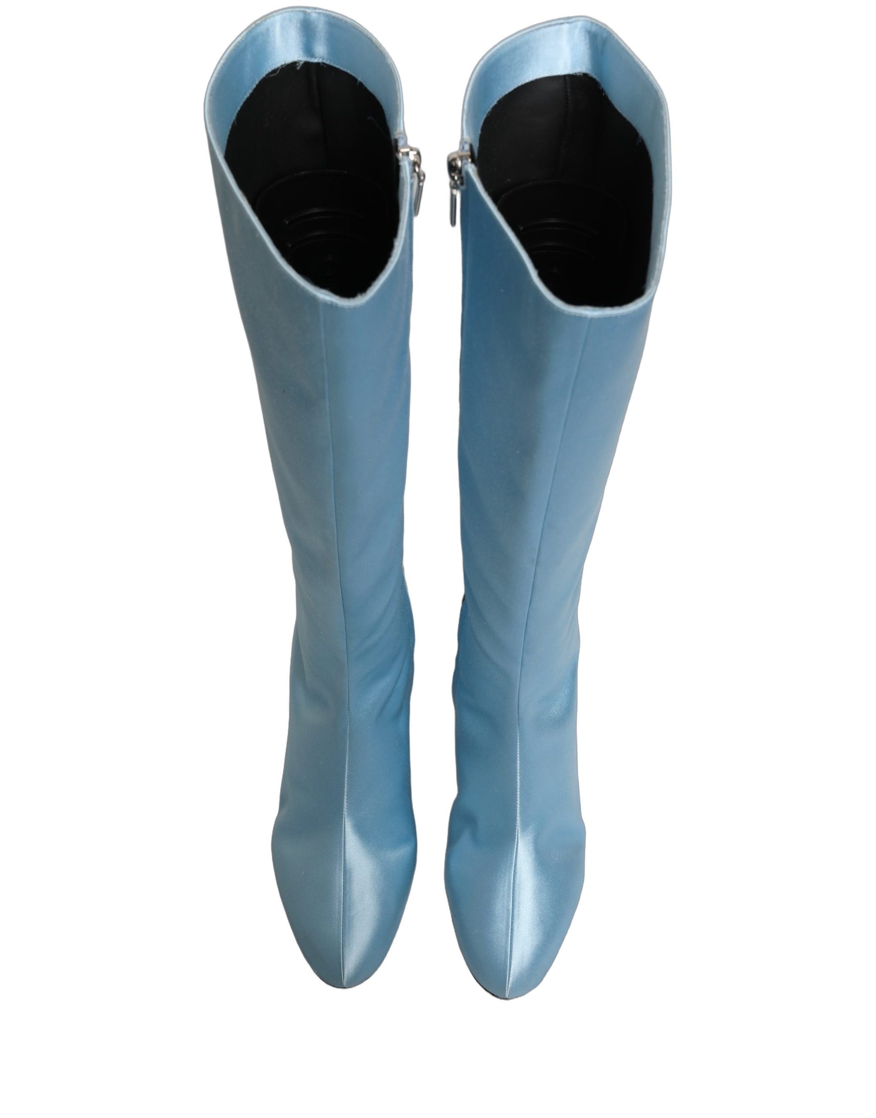 Dolce & Gabbana Light Blue Satin Knee High Boots Shoes | Regal Royce