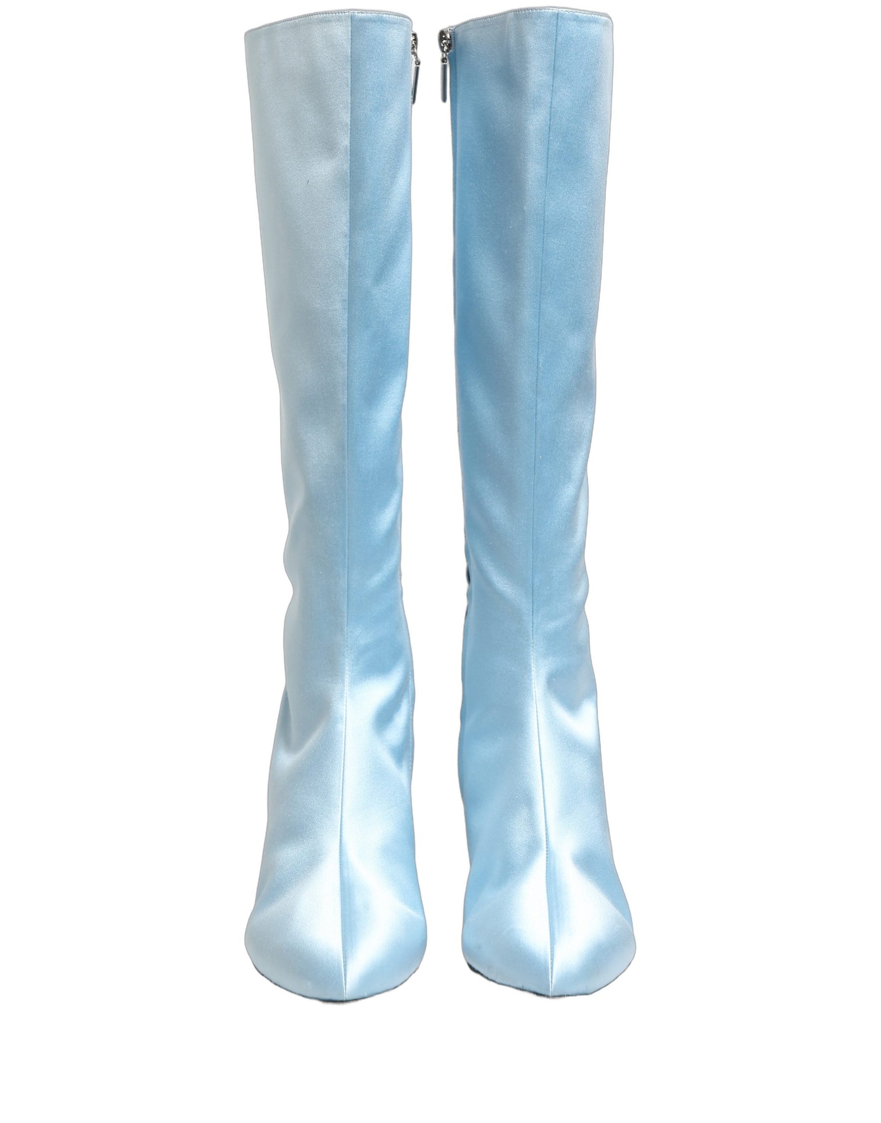 Dolce & Gabbana Light Blue Satin Knee High Boots Shoes | Regal Royce