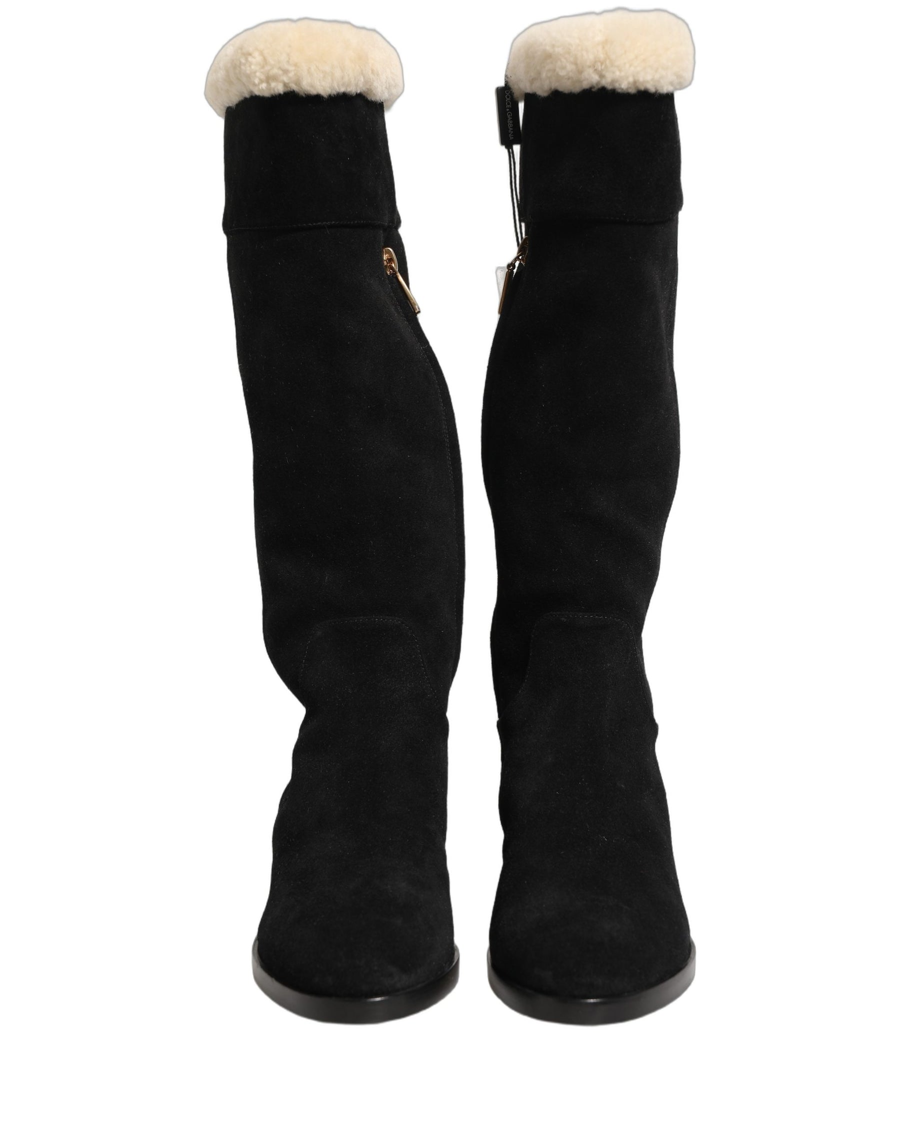 Dolce & Gabbana Suede Leather Knee High Boots Black | Regal Royce