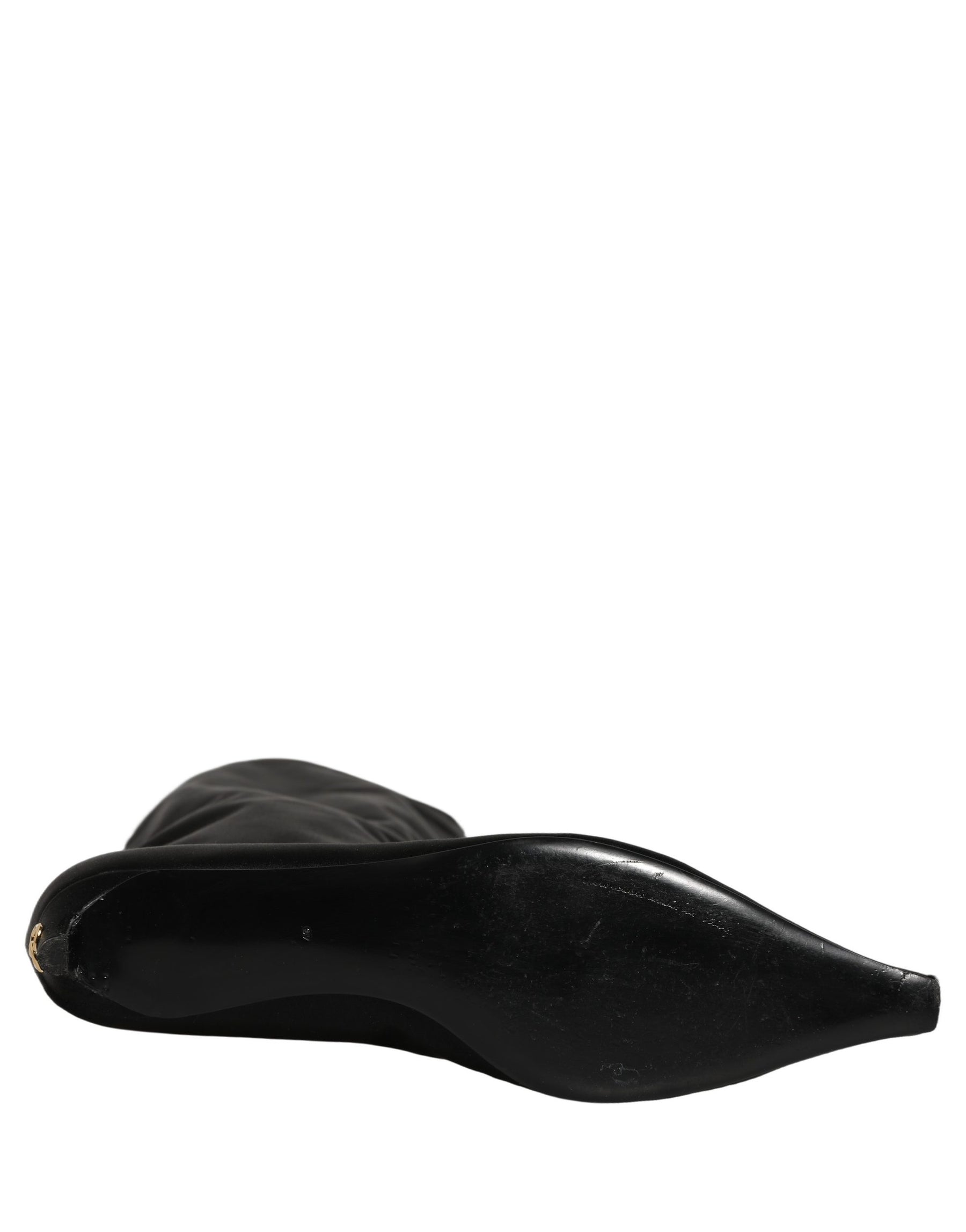 Dolce & Gabbana Black Satin Knee High Kitten Boots Shoes | Regal Royce