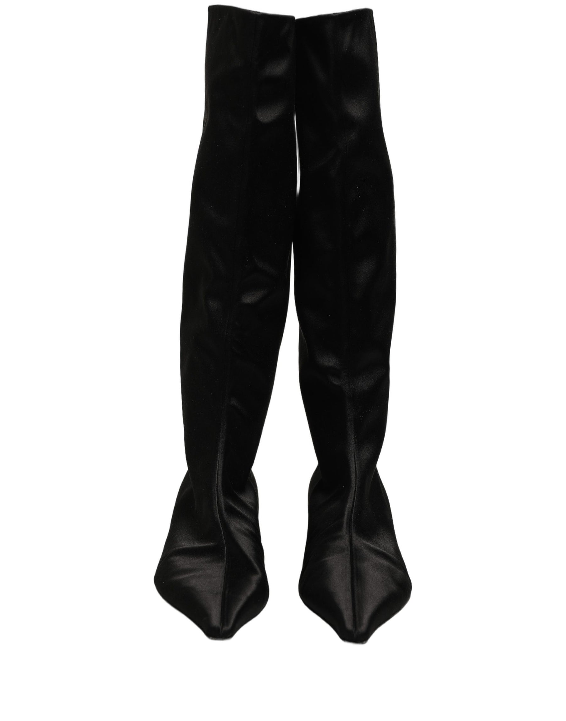 Dolce & Gabbana Black Satin Knee High Kitten Boots Shoes | Regal Royce