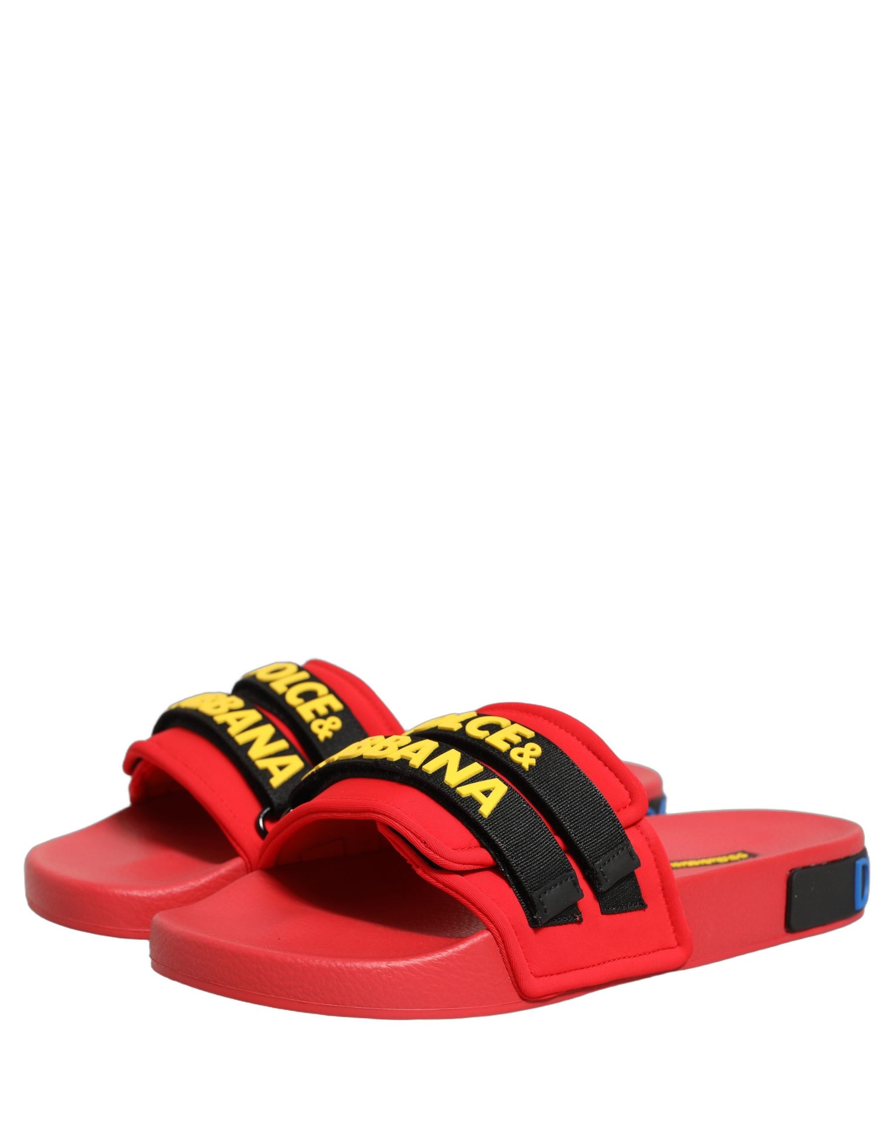 Dolce & Gabbana Red Neoprene Slides Flats Beachwear Shoes | Regal Royce