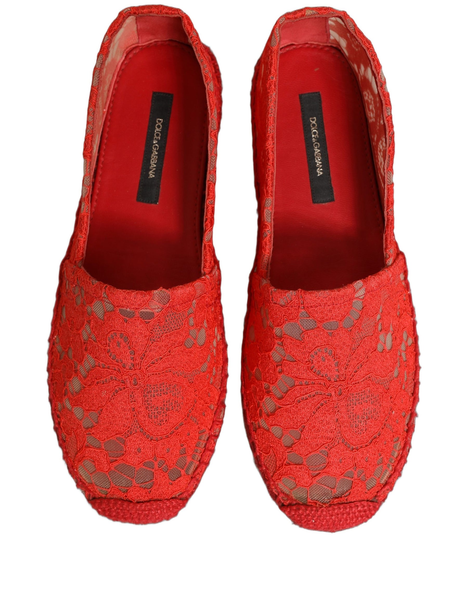 Dolce & Gabbana Red Taormina Lace Espadrille Flats Shoes | Regal Royce
