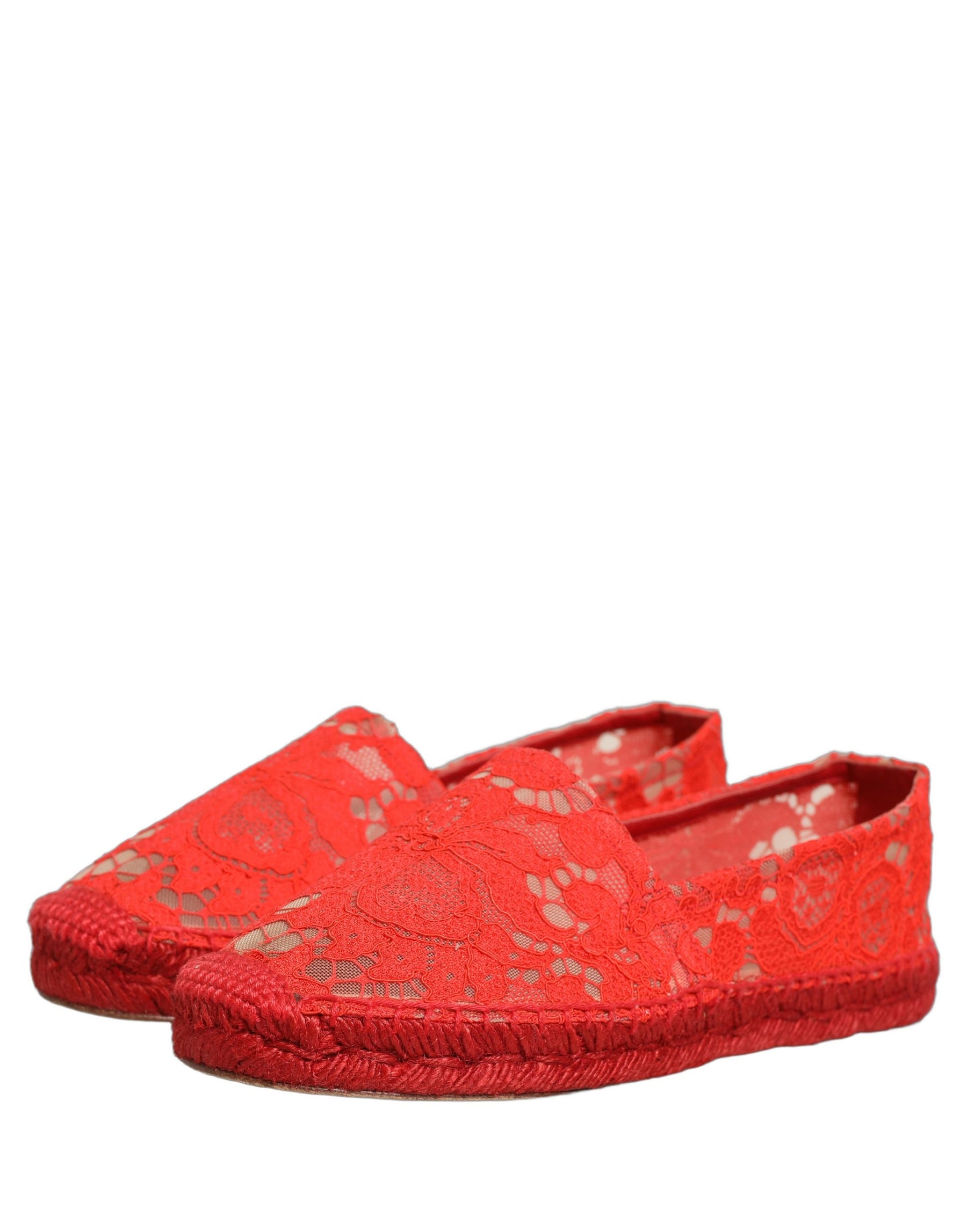 Dolce & Gabbana Red Taormina Lace Espadrille Flats Shoes | Regal Royce