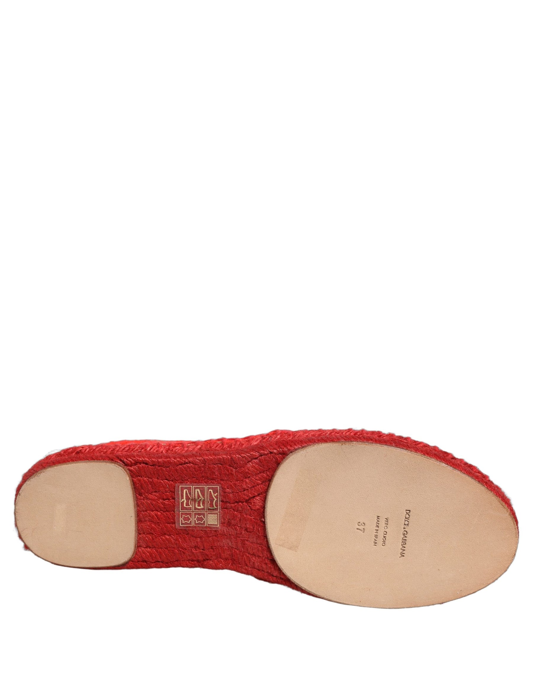 Dolce & Gabbana Red Taormina Lace Espadrille Flats Shoes | Regal Royce