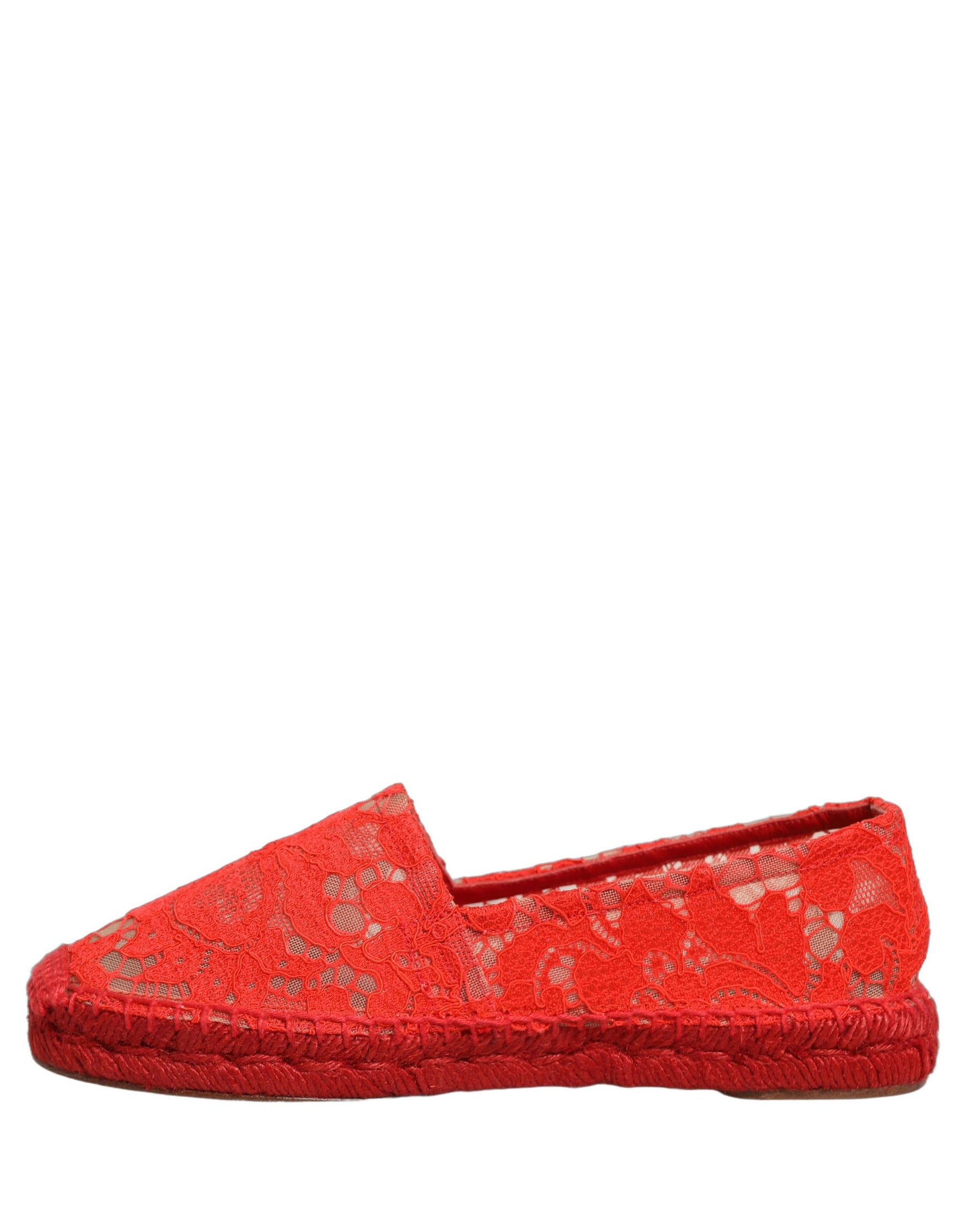 Dolce & Gabbana Red Taormina Lace Espadrille Flats Shoes | Regal Royce