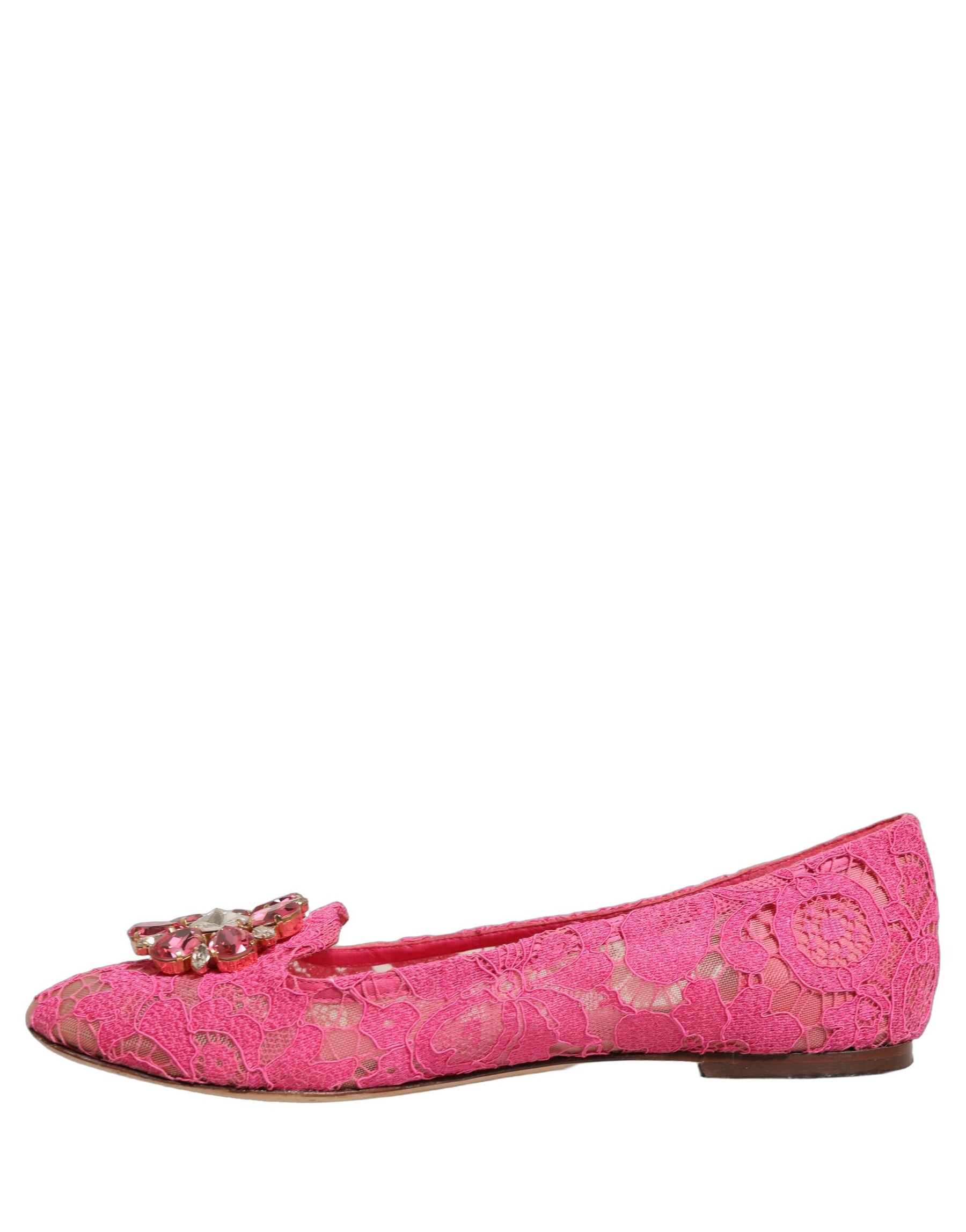 Dolce & Gabbana Pink Taormina Lace Crystals Flats Shoes | Regal Royce