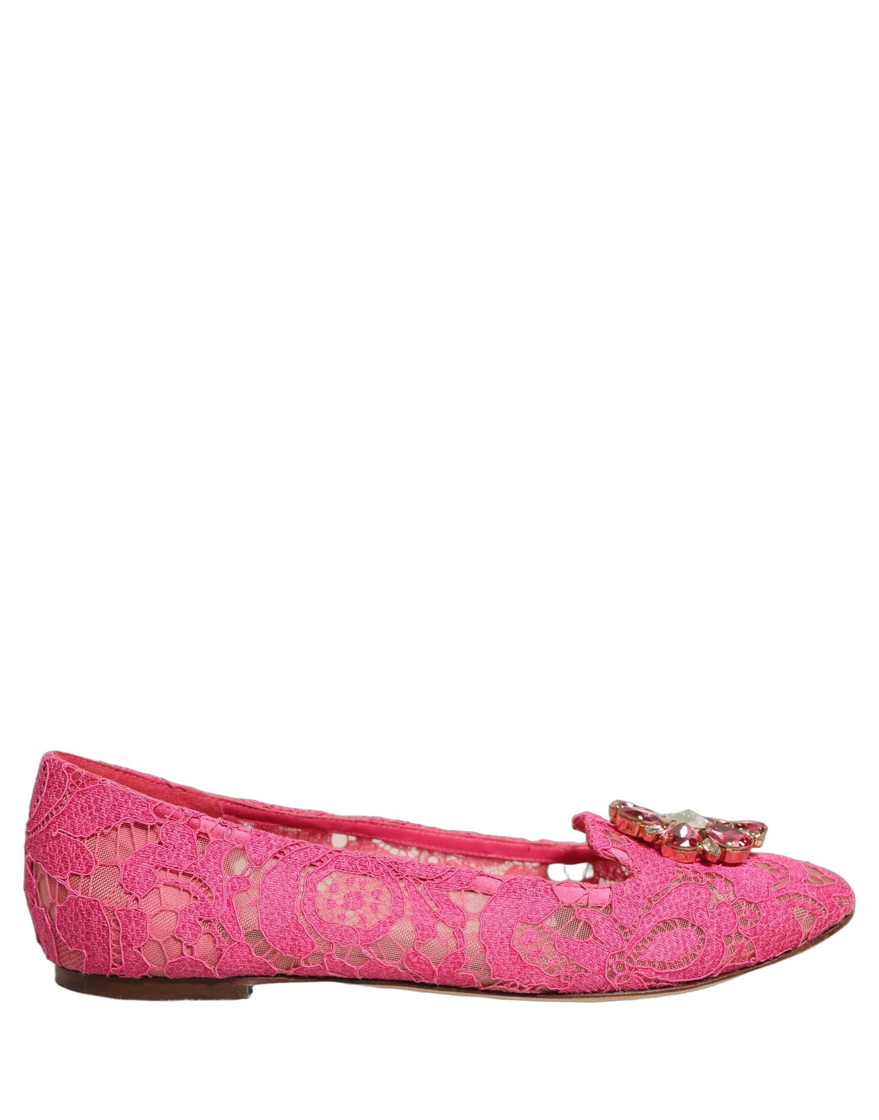Dolce & Gabbana Pink Taormina Lace Crystals Flats Shoes | Regal Royce