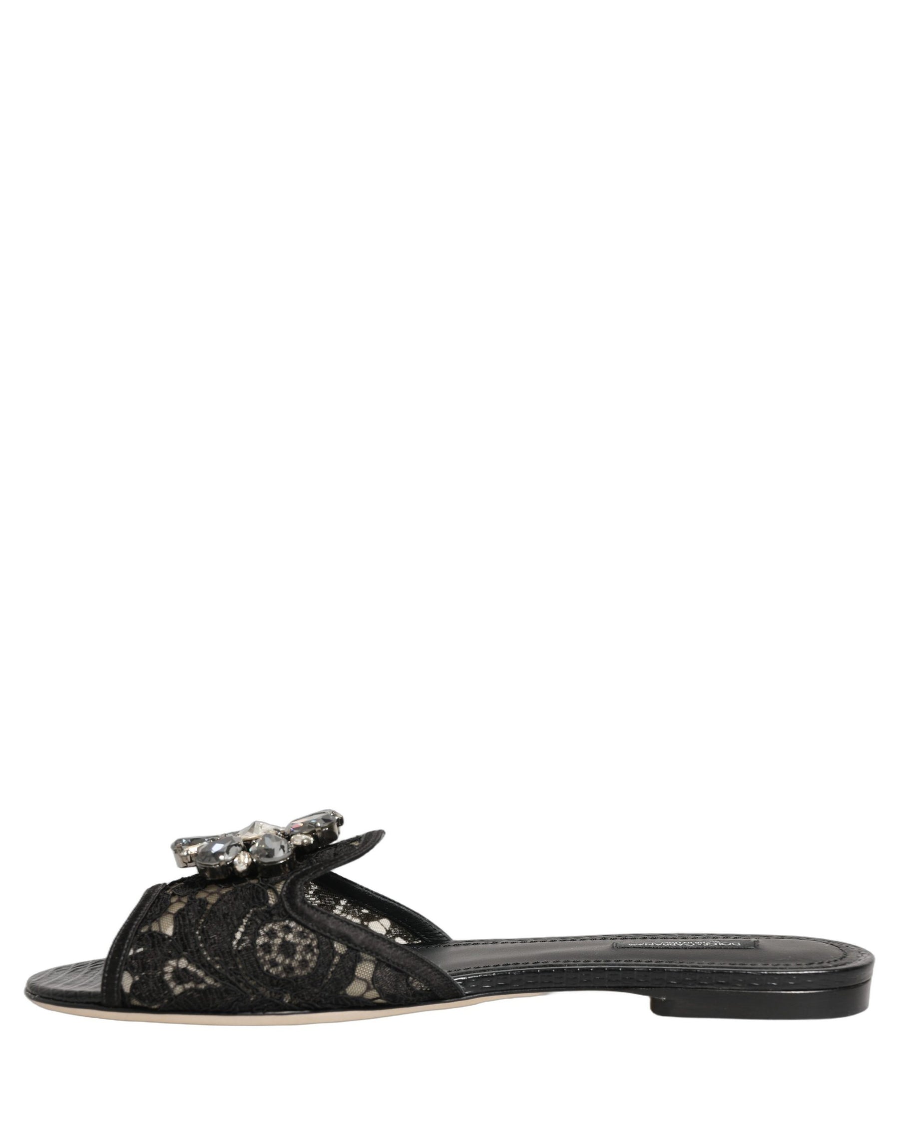 Dolce & Gabbana Black Devotion Lace Flats Slip On Shoes | Regal Royce