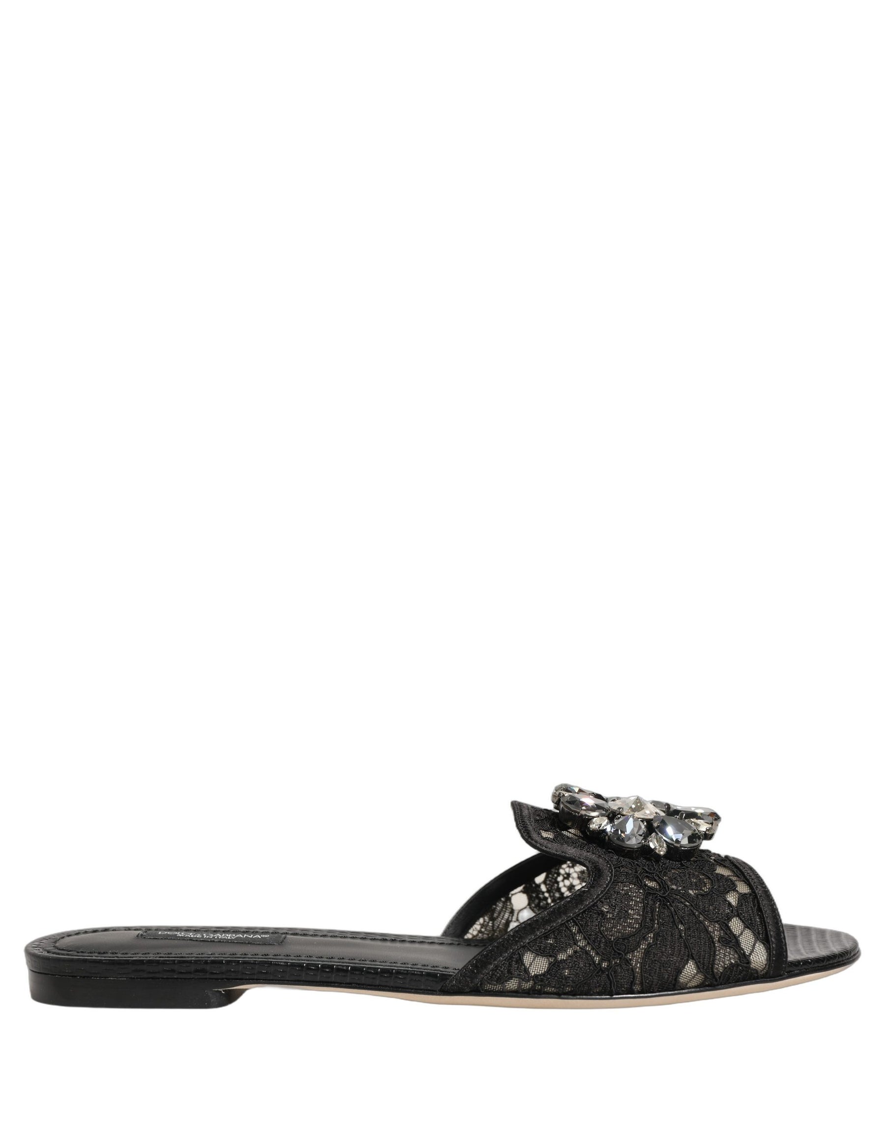 Dolce & Gabbana Black Devotion Lace Flats Slip On Shoes | Regal Royce