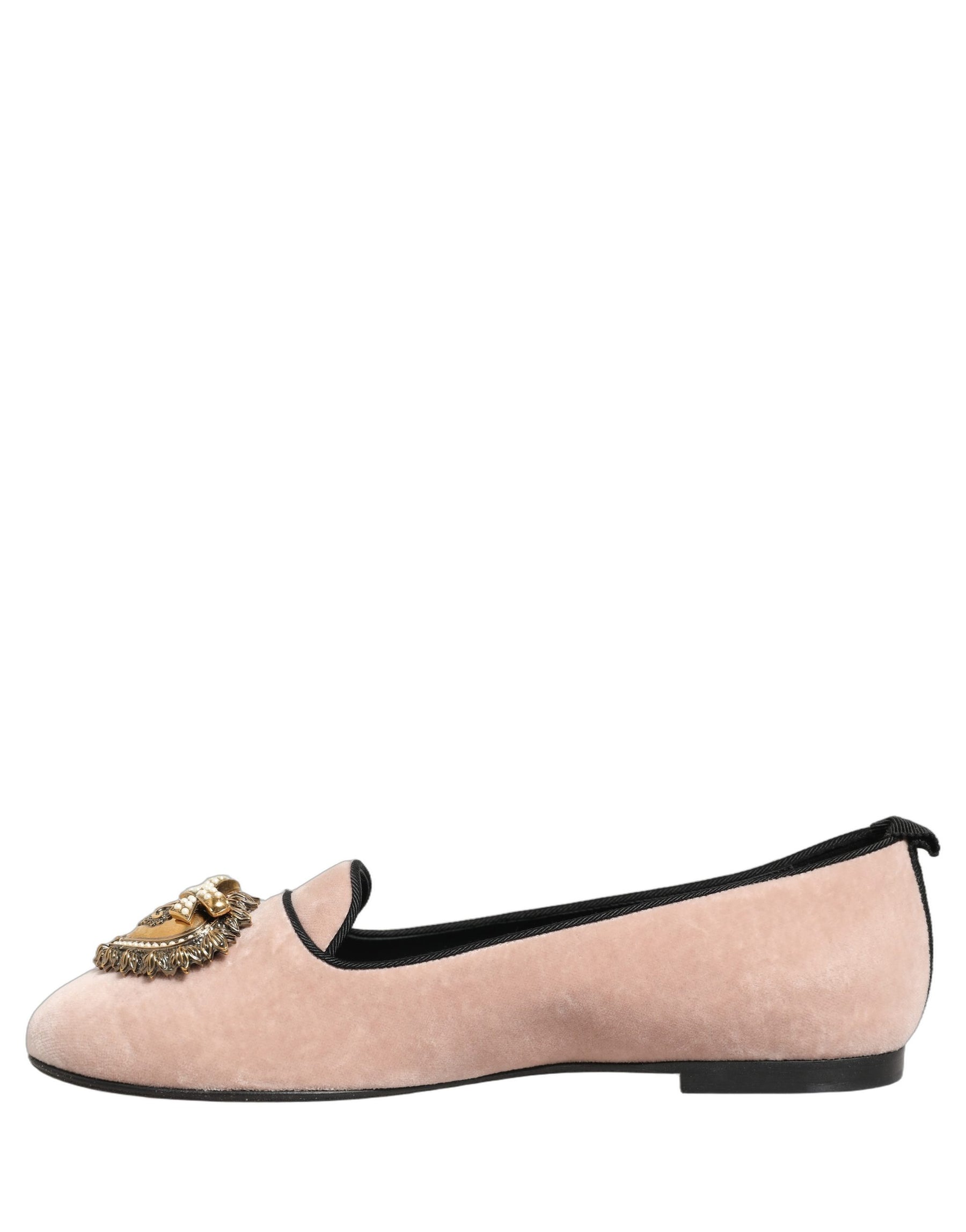 Dolce & Gabbana Pink Velvet Devotion Loafers Flats Shoes | Regal Royce