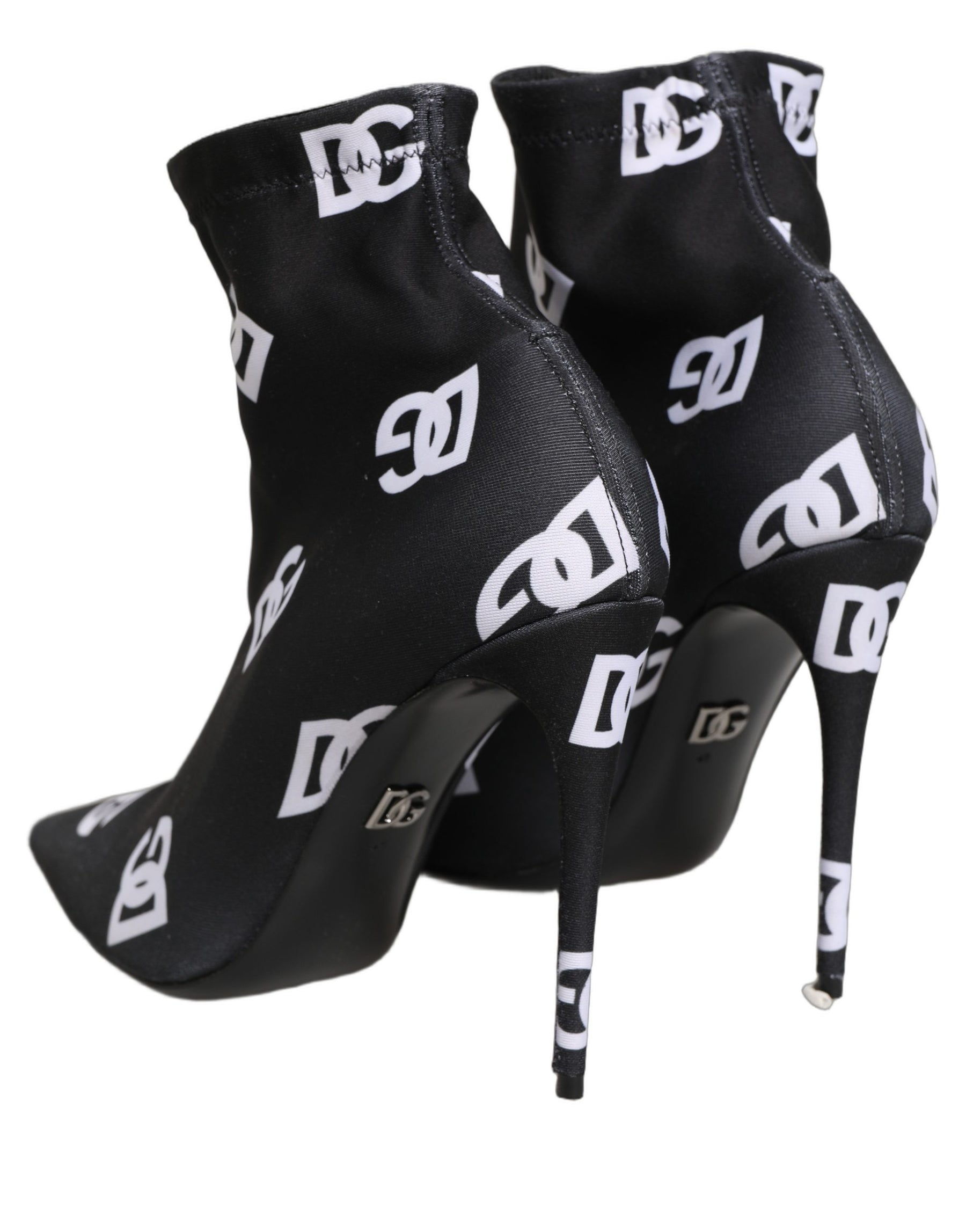 Dolce & Gabbana Black Logo Stretch Heels Ankle Boots Shoes | Regal Royce