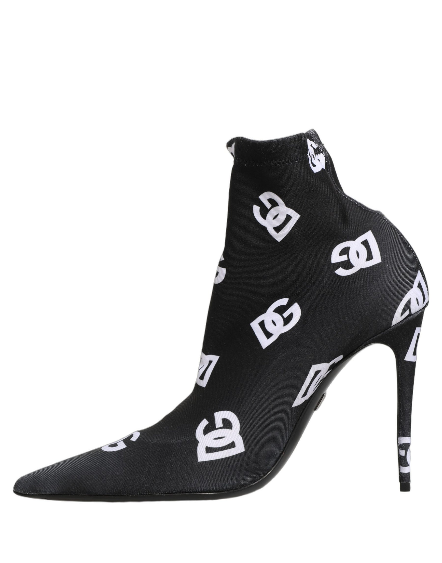 Dolce & Gabbana Black Logo Stretch Heels Ankle Boots Shoes | Regal Royce