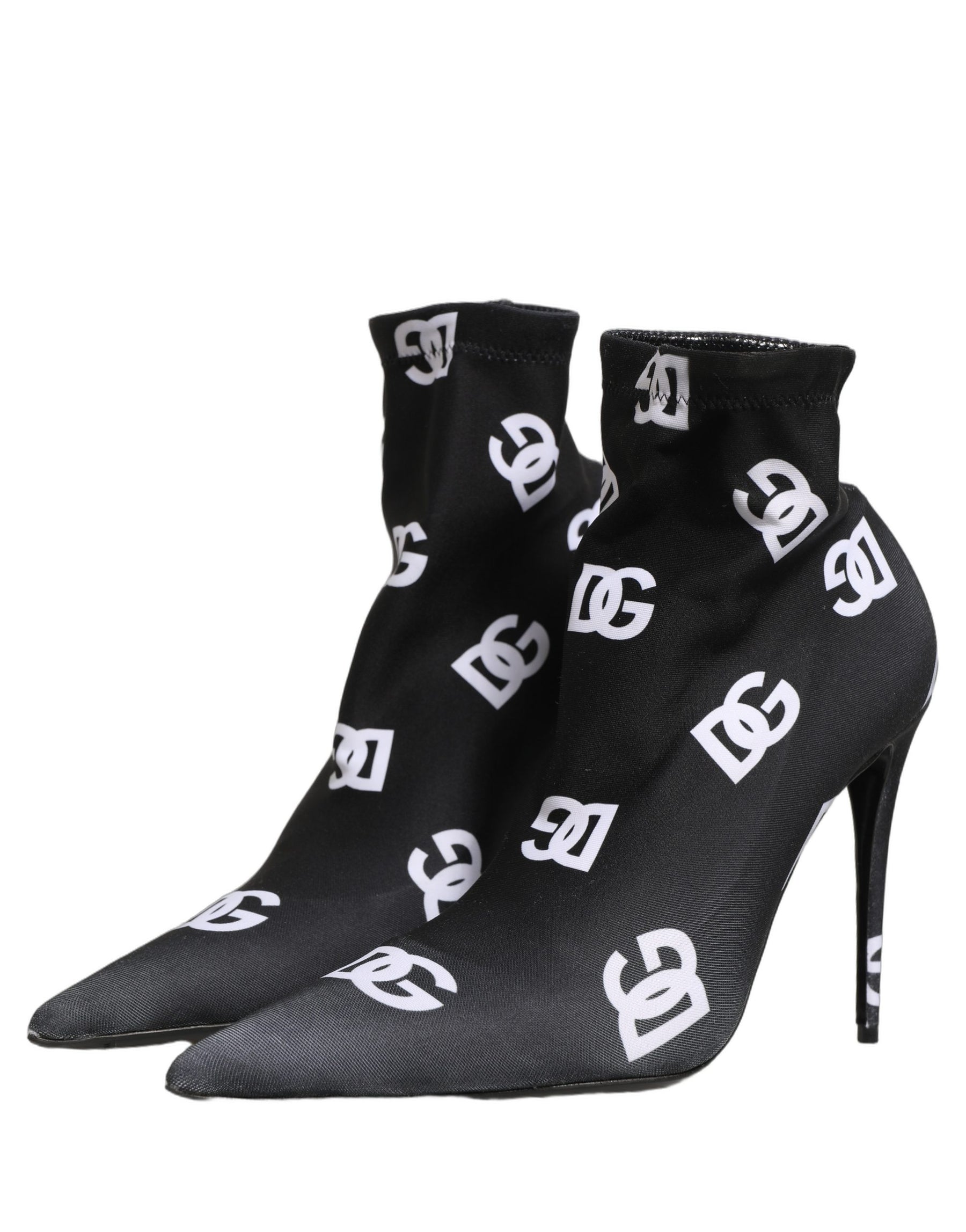 Dolce & Gabbana Black Logo Stretch Heels Ankle Boots Shoes | Regal Royce