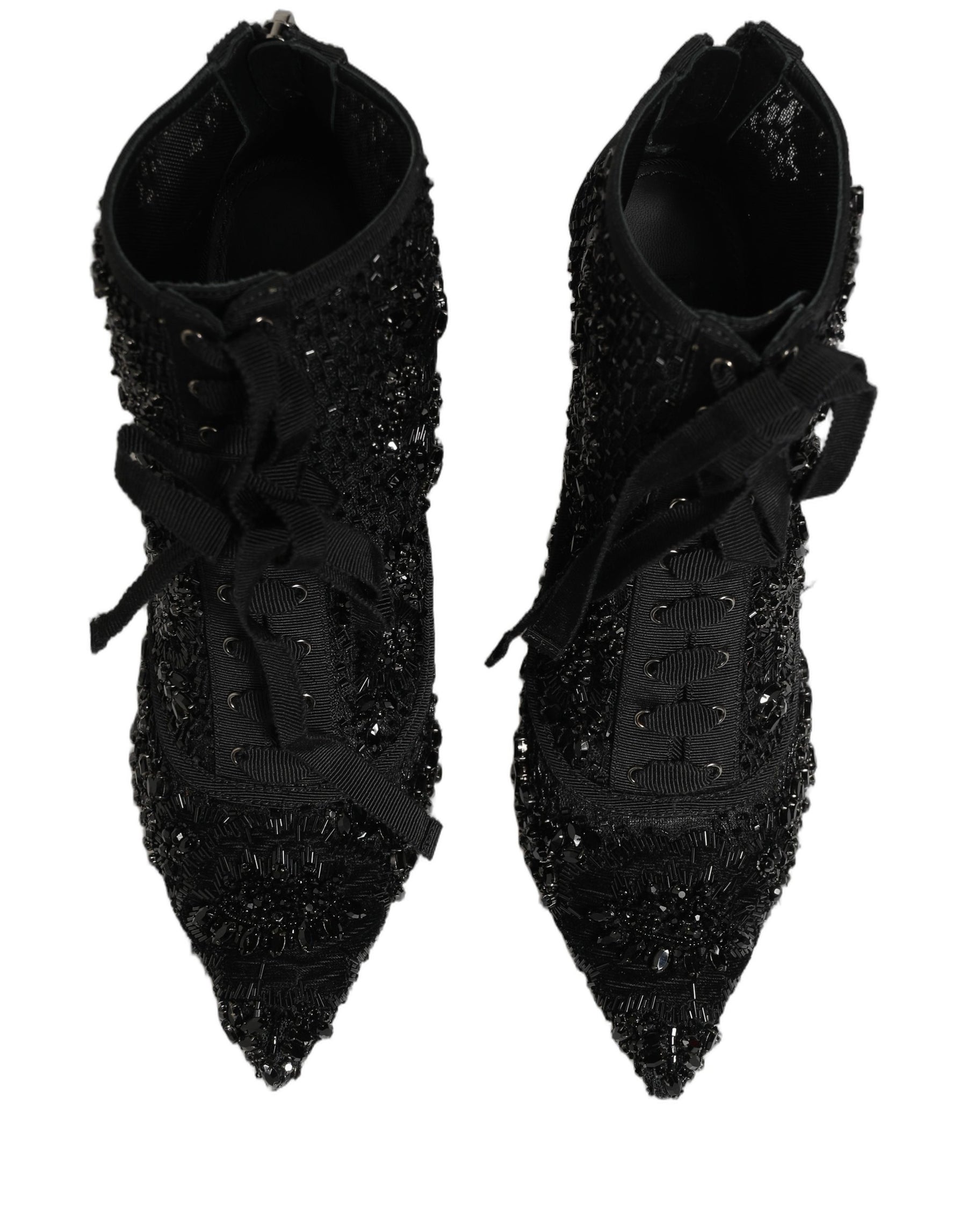 Dolce & Gabbana Black Embellished Mesh Ankle Boots Shoes | Regal Royce