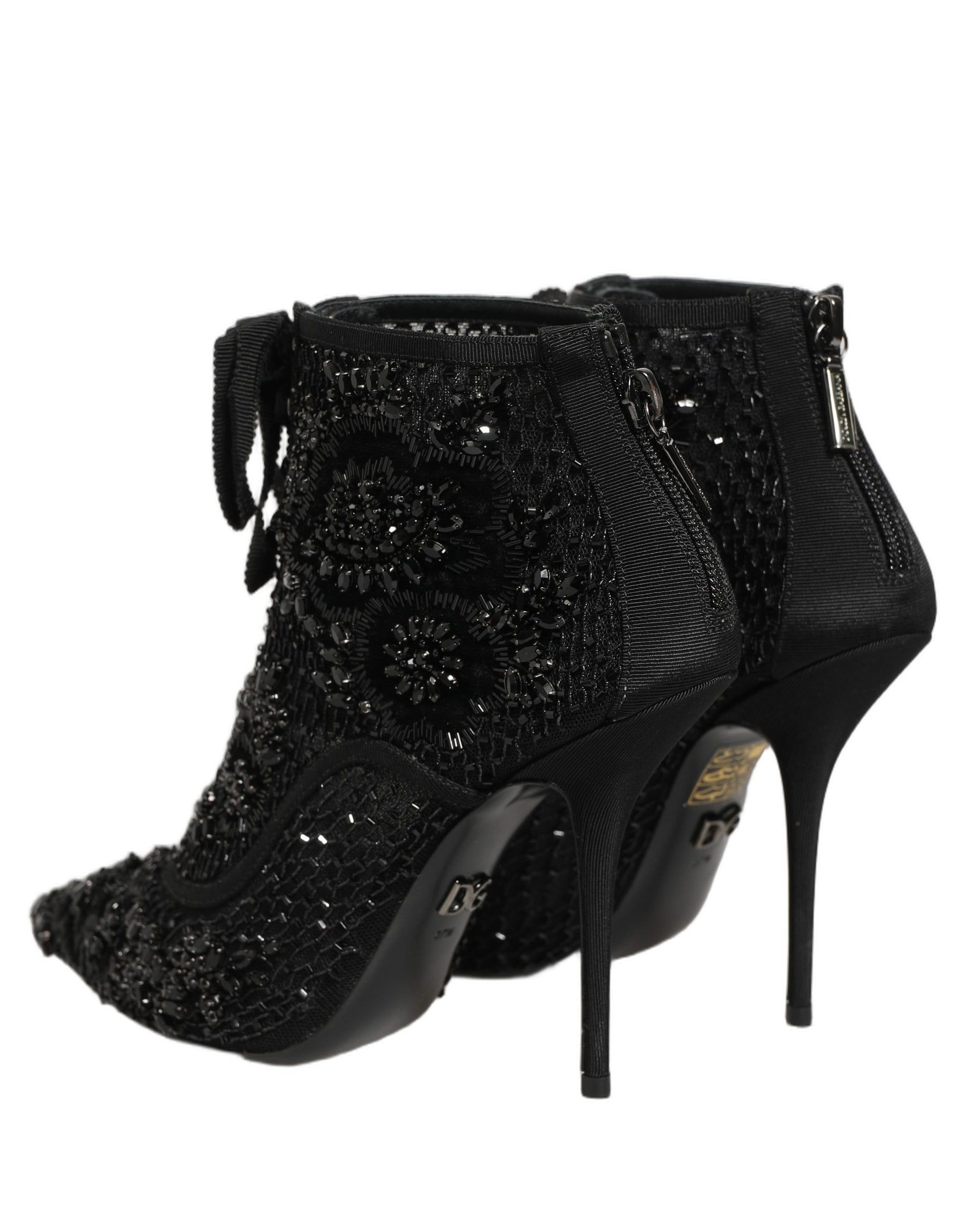 Dolce & Gabbana Black Embellished Mesh Ankle Boots Shoes | Regal Royce