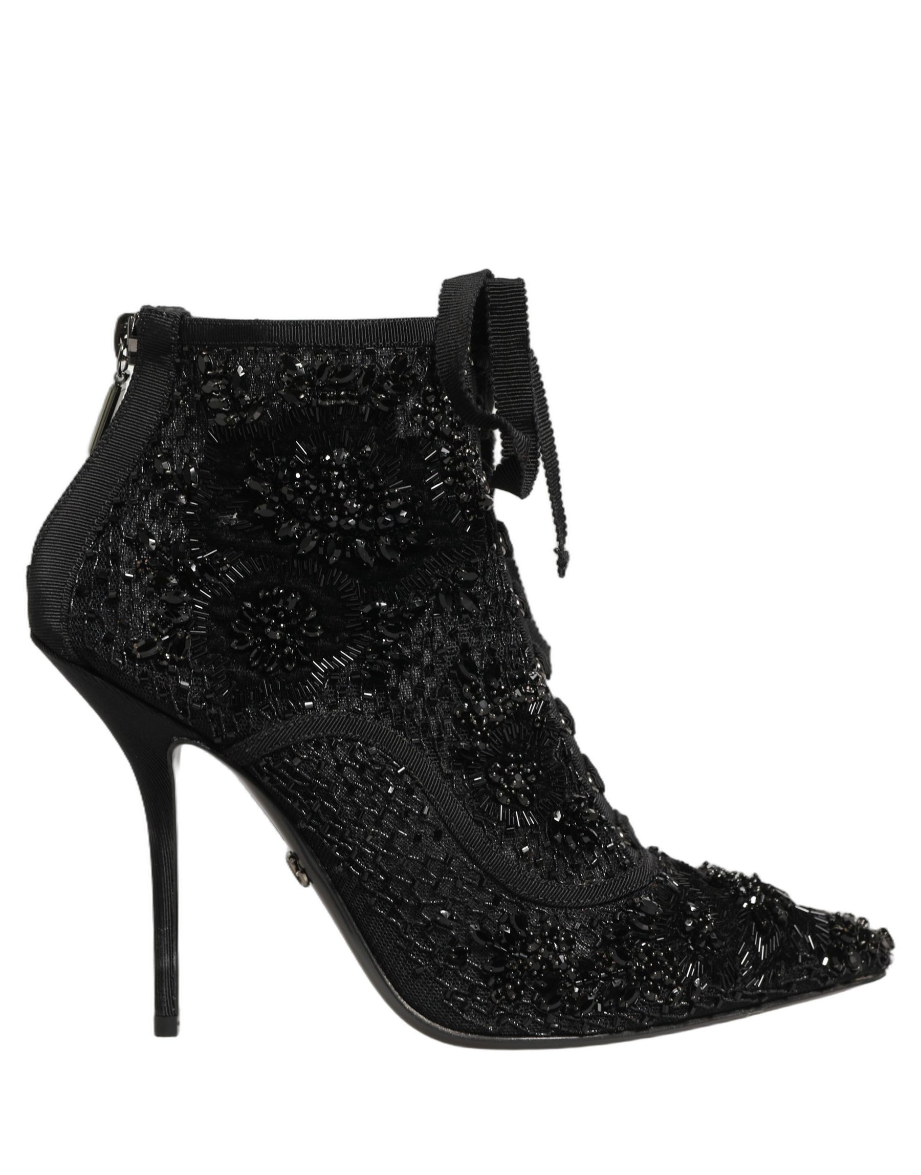 Dolce & Gabbana Black Embellished Mesh Ankle Boots Shoes | Regal Royce