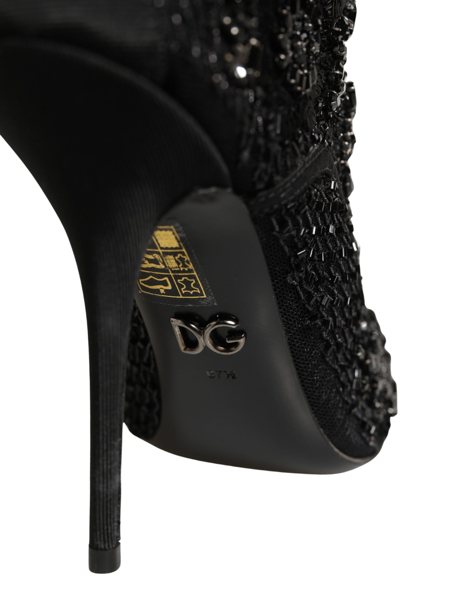 Dolce & Gabbana Black Embellished Mesh Ankle Boots Shoes | Regal Royce
