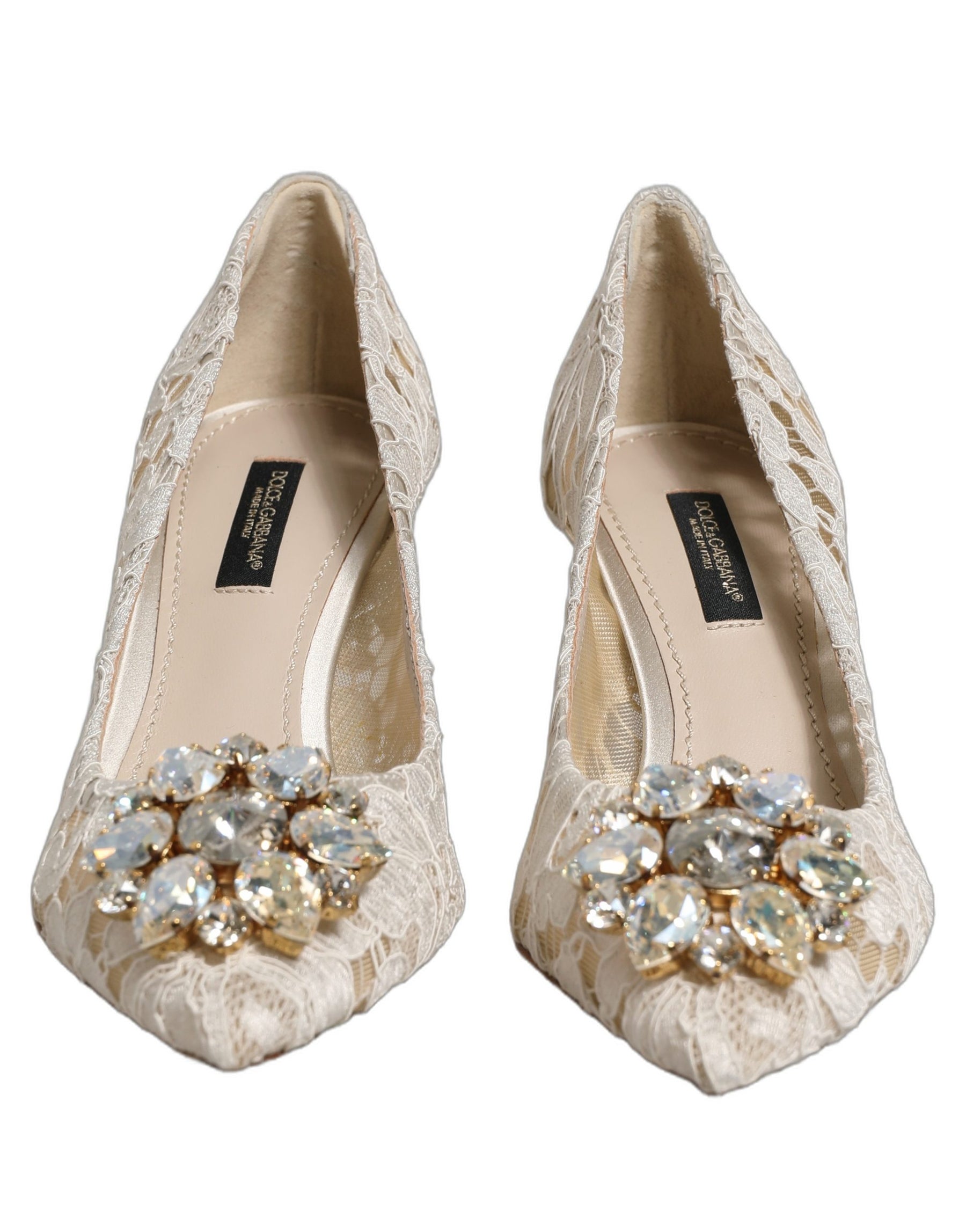 Dolce & Gabbana White Taormina Lace Crystal Pumps Shoes | Regal Royce