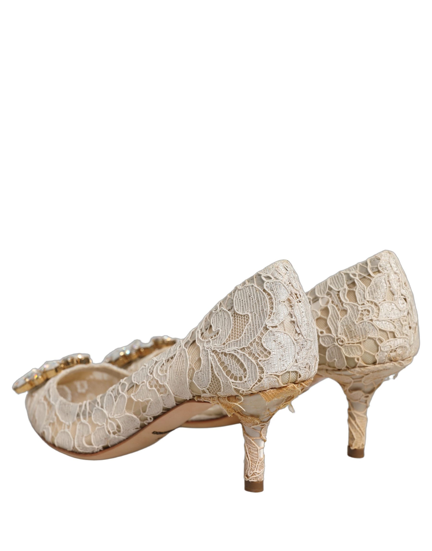 Dolce & Gabbana White Taormina Lace Crystal Pumps Shoes | Regal Royce