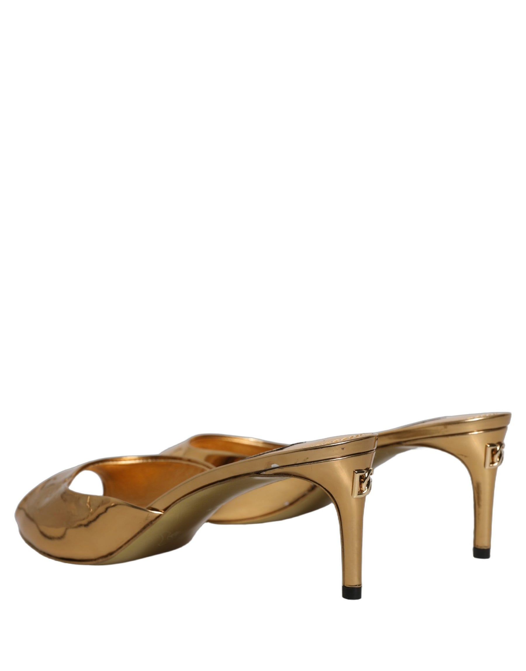 Dolce & Gabbana Gold Keira Leather Mules Sandals Shoes | Regal Royce