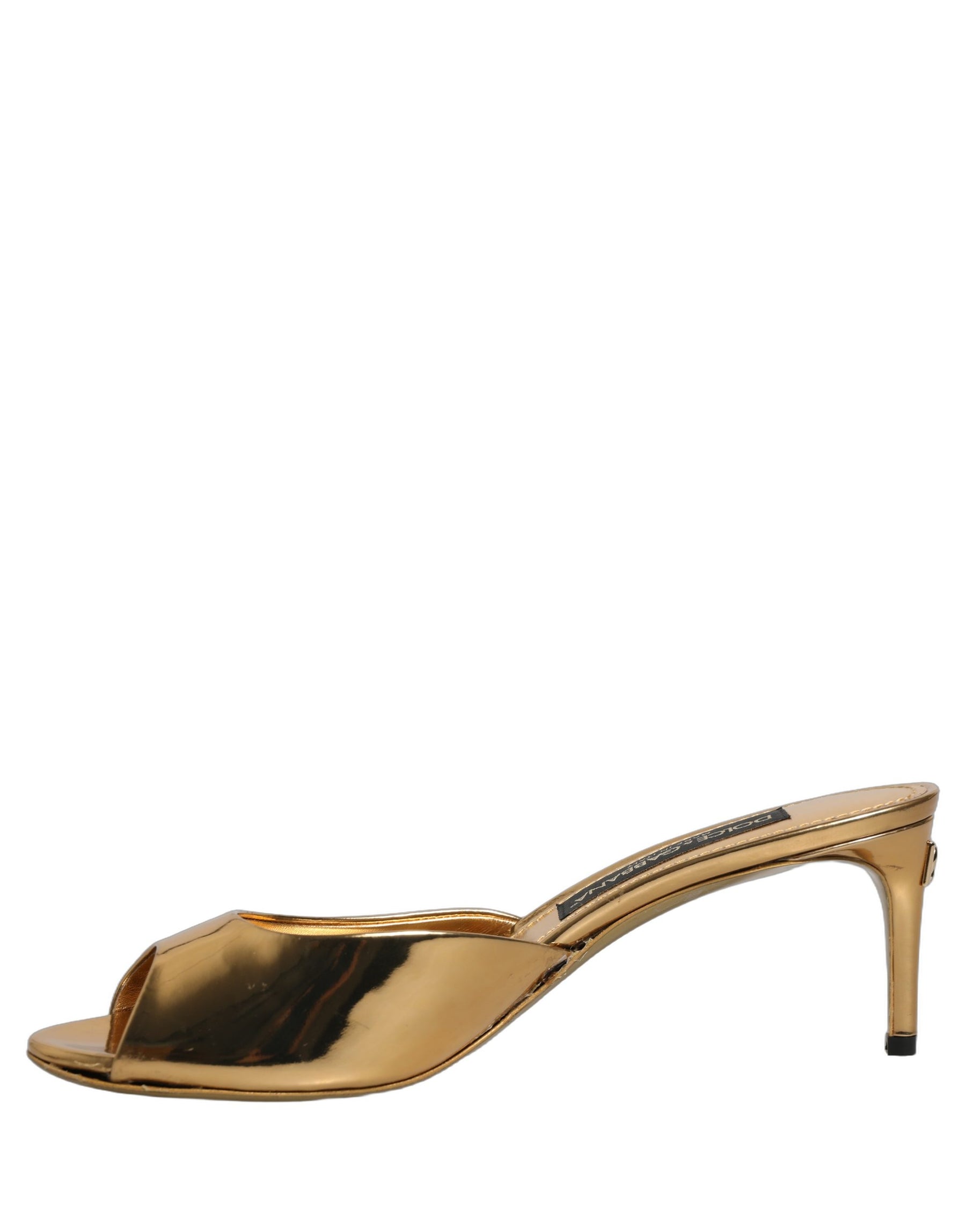 Dolce & Gabbana Gold Keira Leather Mules Sandals Shoes | Regal Royce