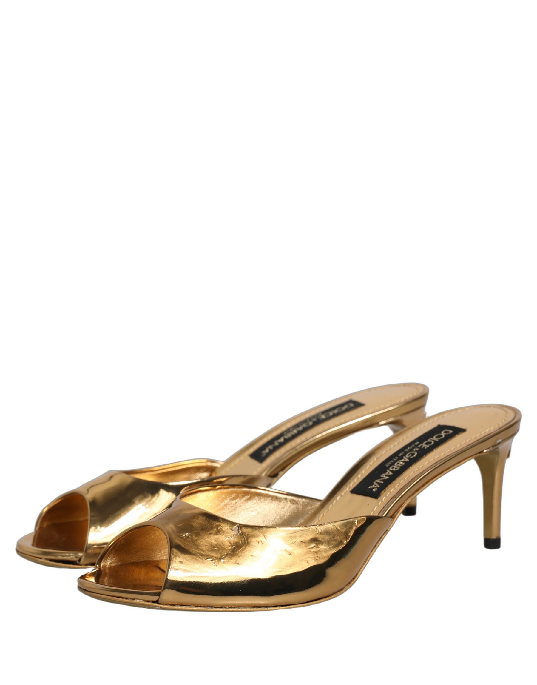 Dolce & Gabbana Gold Keira Leather Mules Sandals Shoes | Regal Royce