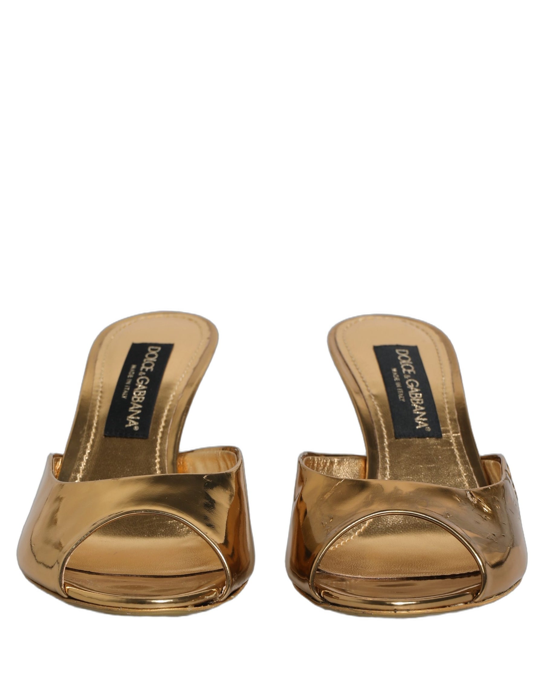 Dolce & Gabbana Gold Keira Leather Mules Sandals Shoes | Regal Royce