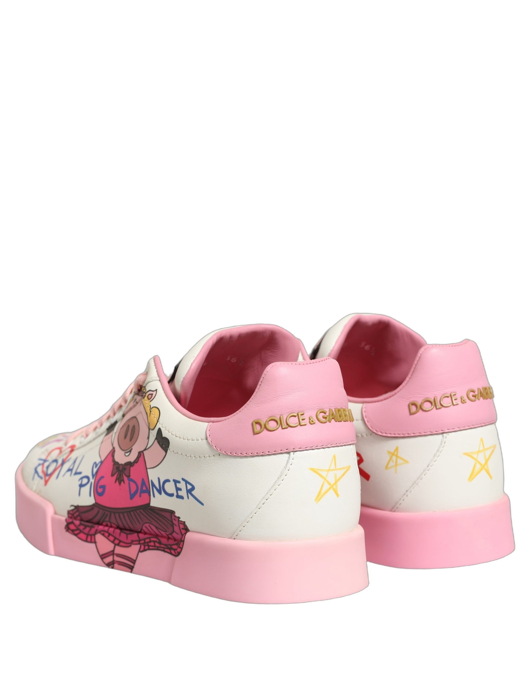 Dolce & Gabbana White Pink Portofino Royal Pig Sneakers Shoes | Regal Royce