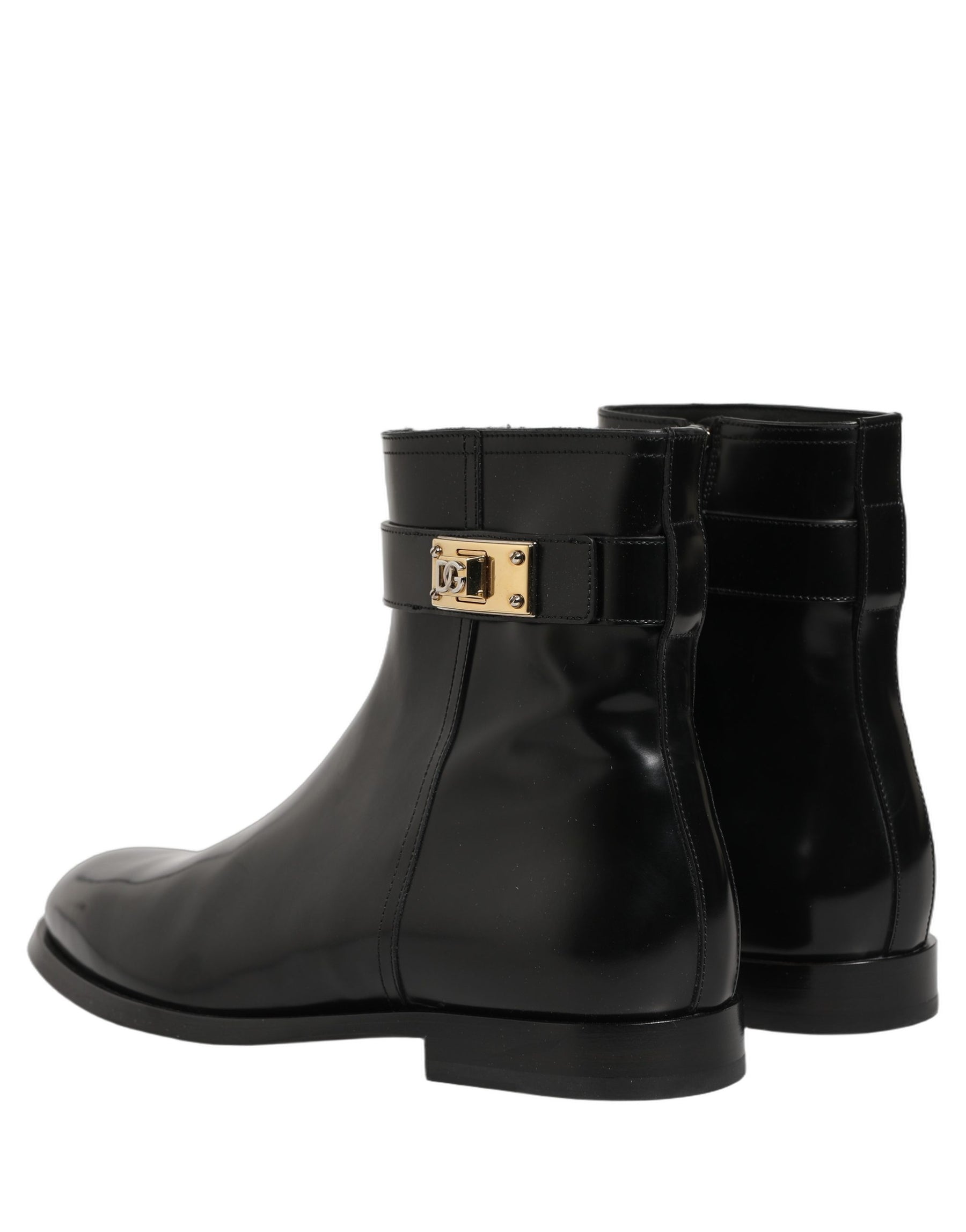 Dolce & Gabbana Black Leather Logo Buckle Mid Calf Boots Shoes | Regal Royce