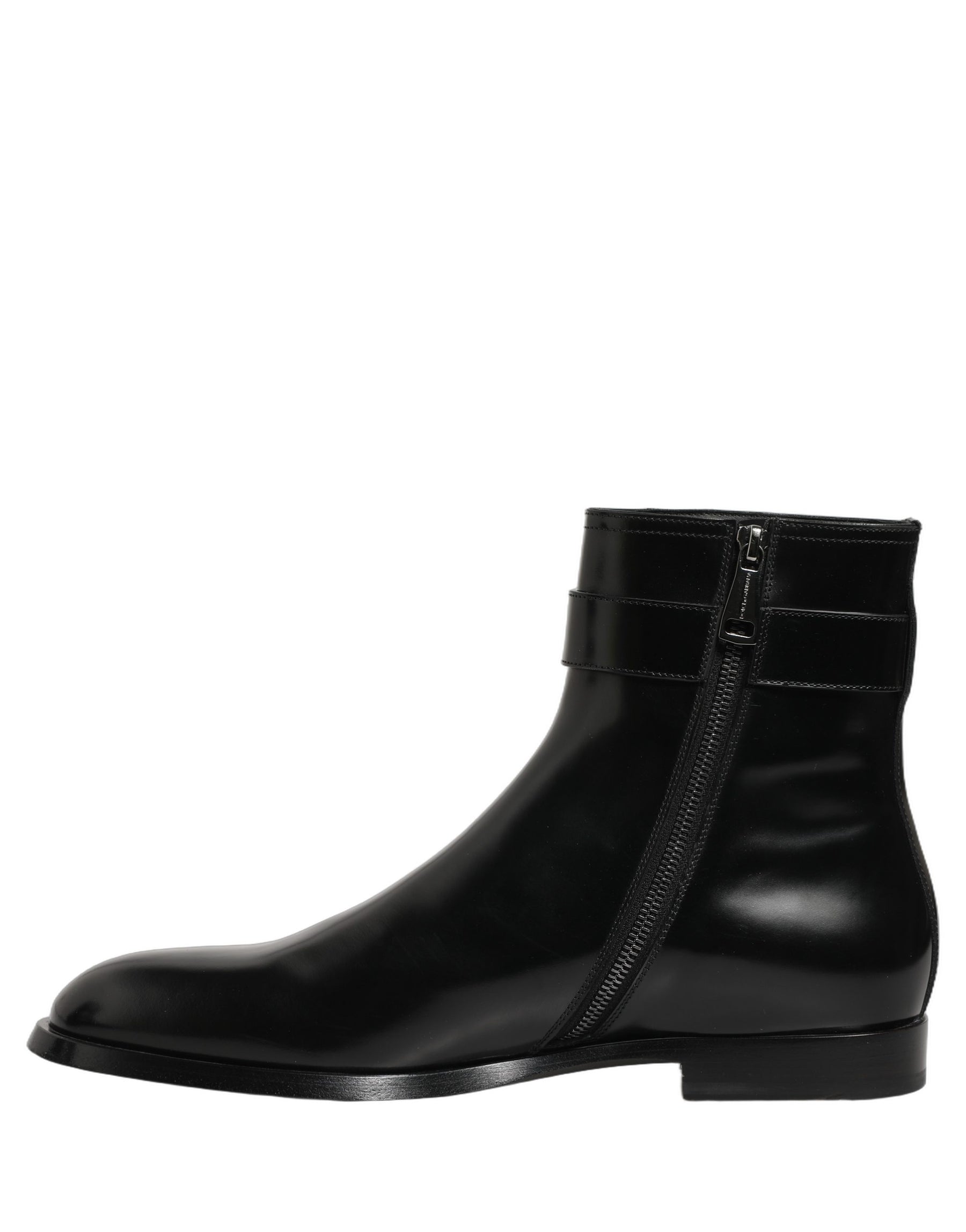 Dolce & Gabbana Black Leather Logo Buckle Mid Calf Boots Shoes | Regal Royce
