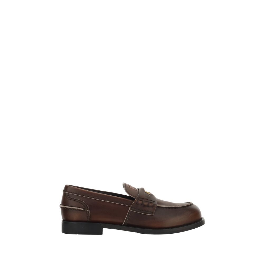 Miu Miu Brown Calf Leather Bos Taurus Slip-On Loafers | Regal Royce