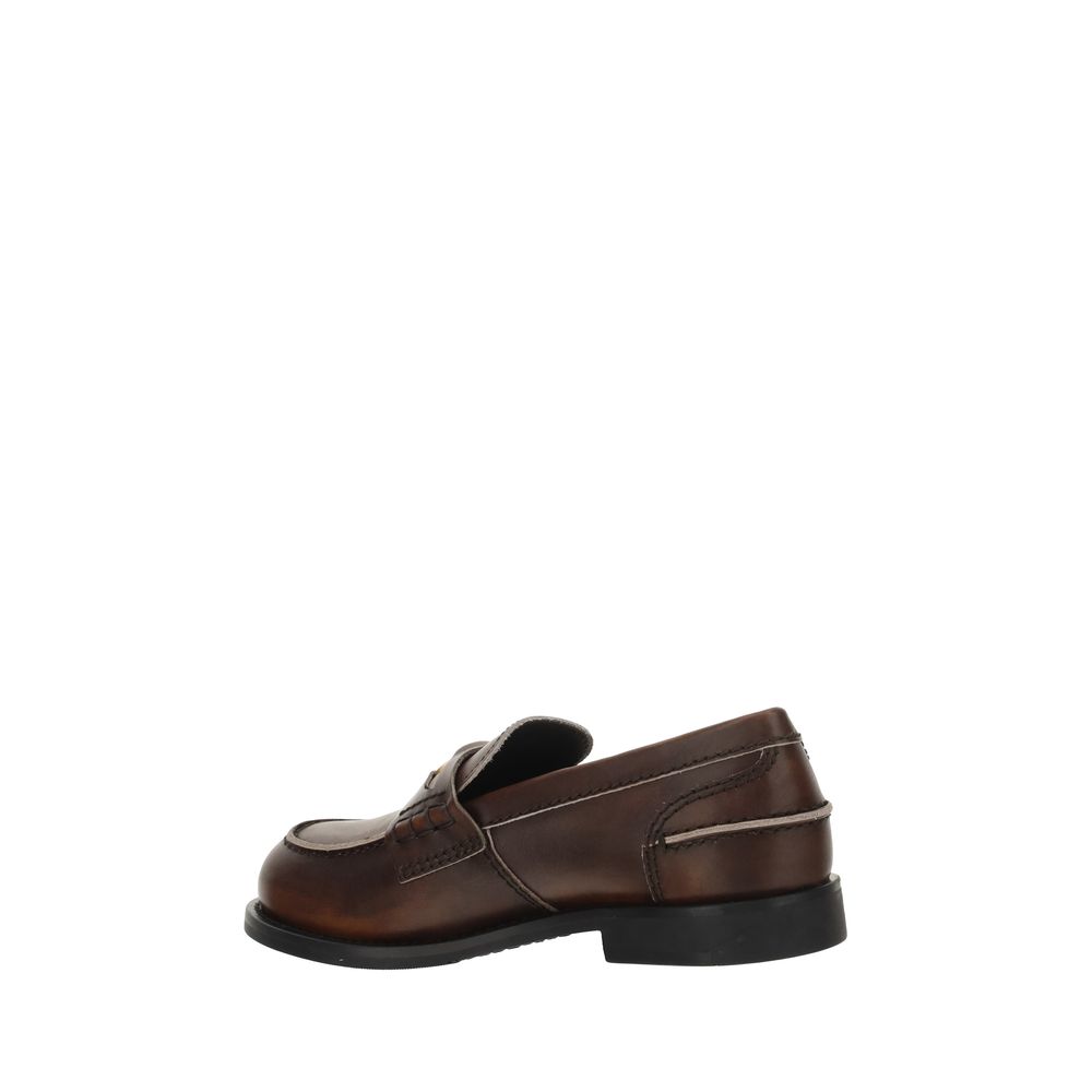 Miu Miu Brown Calf Leather Bos Taurus Slip-On Loafers | Regal Royce