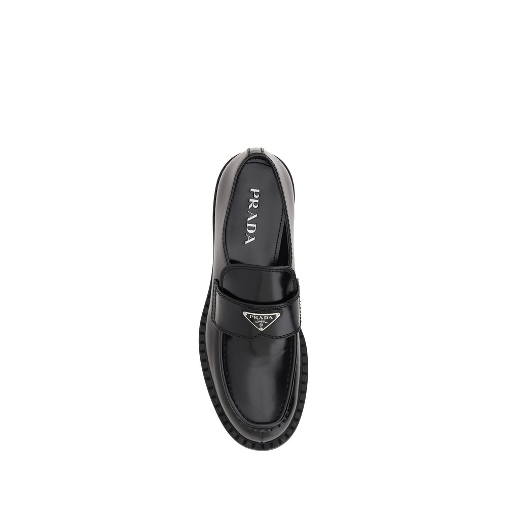 Prada Black Calf Leather Bos Taurus Platform Loafers | Regal Royce